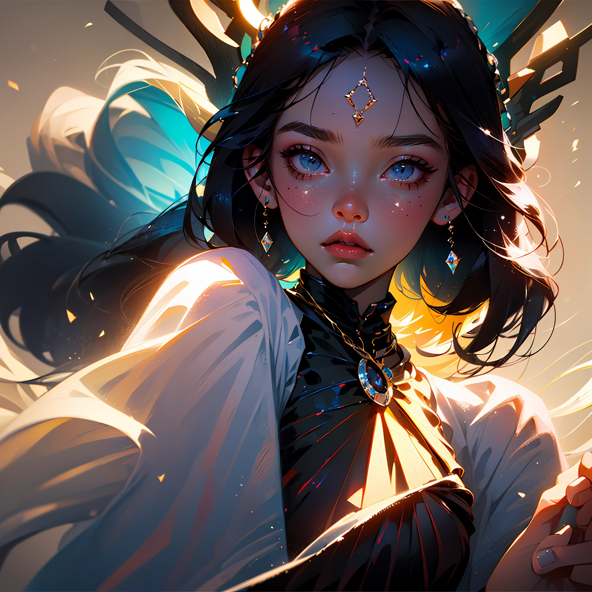 ((masterpiece, best quality, ultra-detailed, high-resolution)), solo, beautiful girl, gleaming eye, perfect eye, age 15, black white gold theme, --auto