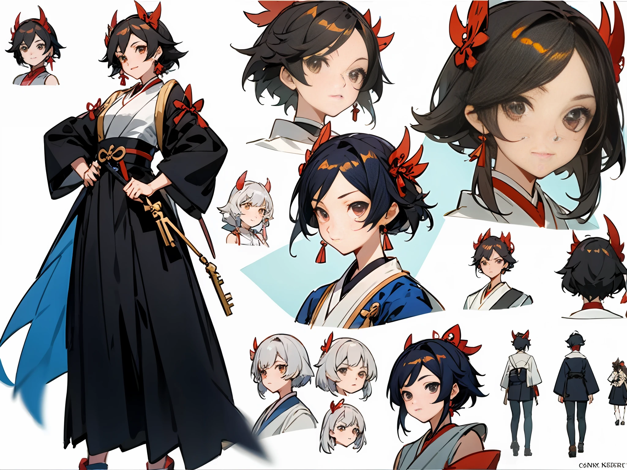 a close up of a person in a dress with different hairs, onmyoji detailed art, cushart krenz, anime character design, onmyoji, anime concept art, cushart kenz, pretty anime character design, anime character reference sheet, [ character design ], ayaka genshin impact, cushart krenz key art feminine, cushart