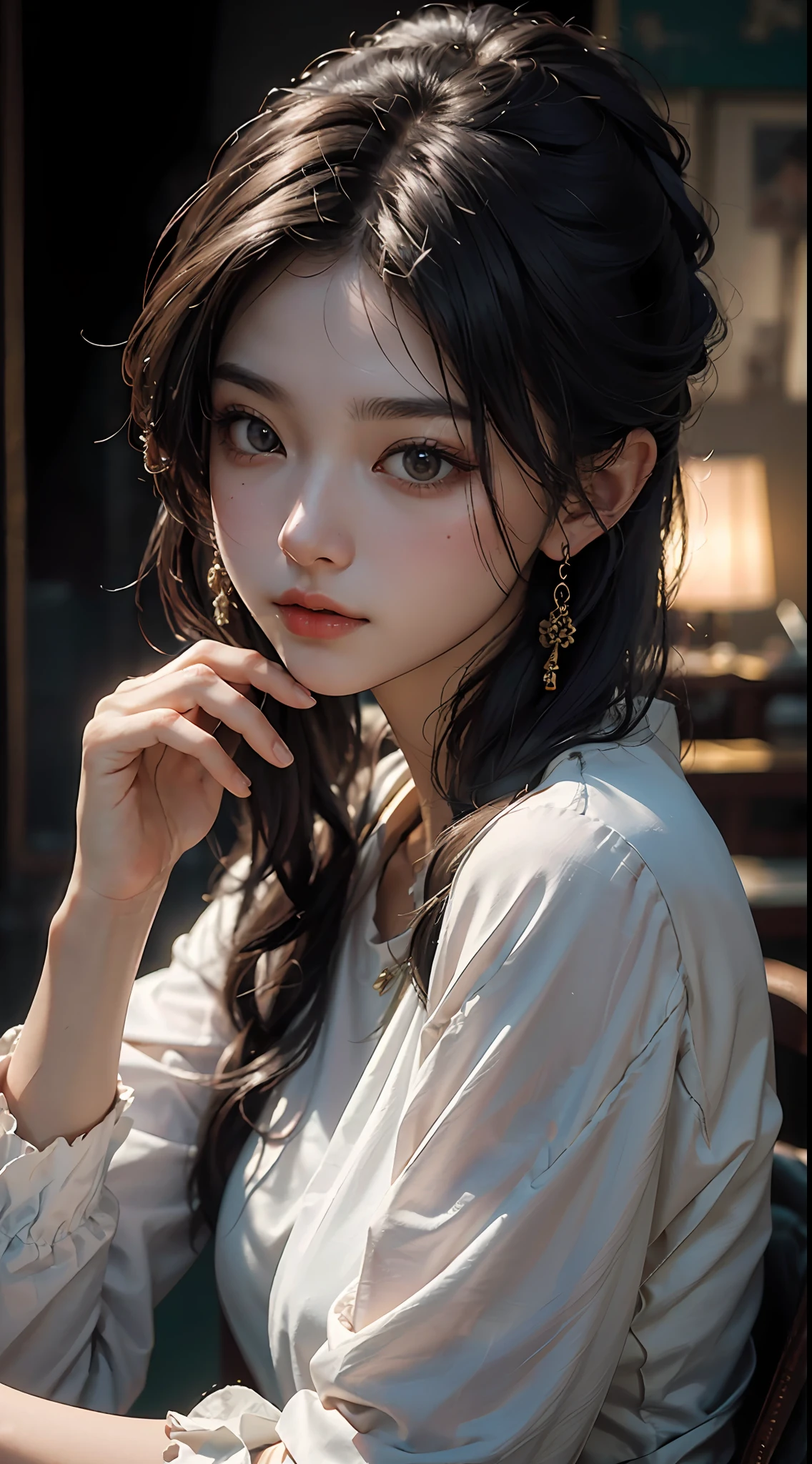 Best quality, (RAW photo: 1.2), (Masterpiece: 1.4), (Realistic: 1.4), (High resolution: 1.4), Chinese actress Guli Naza, depth of field, intricate details, 8k, very detailed, perfect lighting, epic background, student outfit