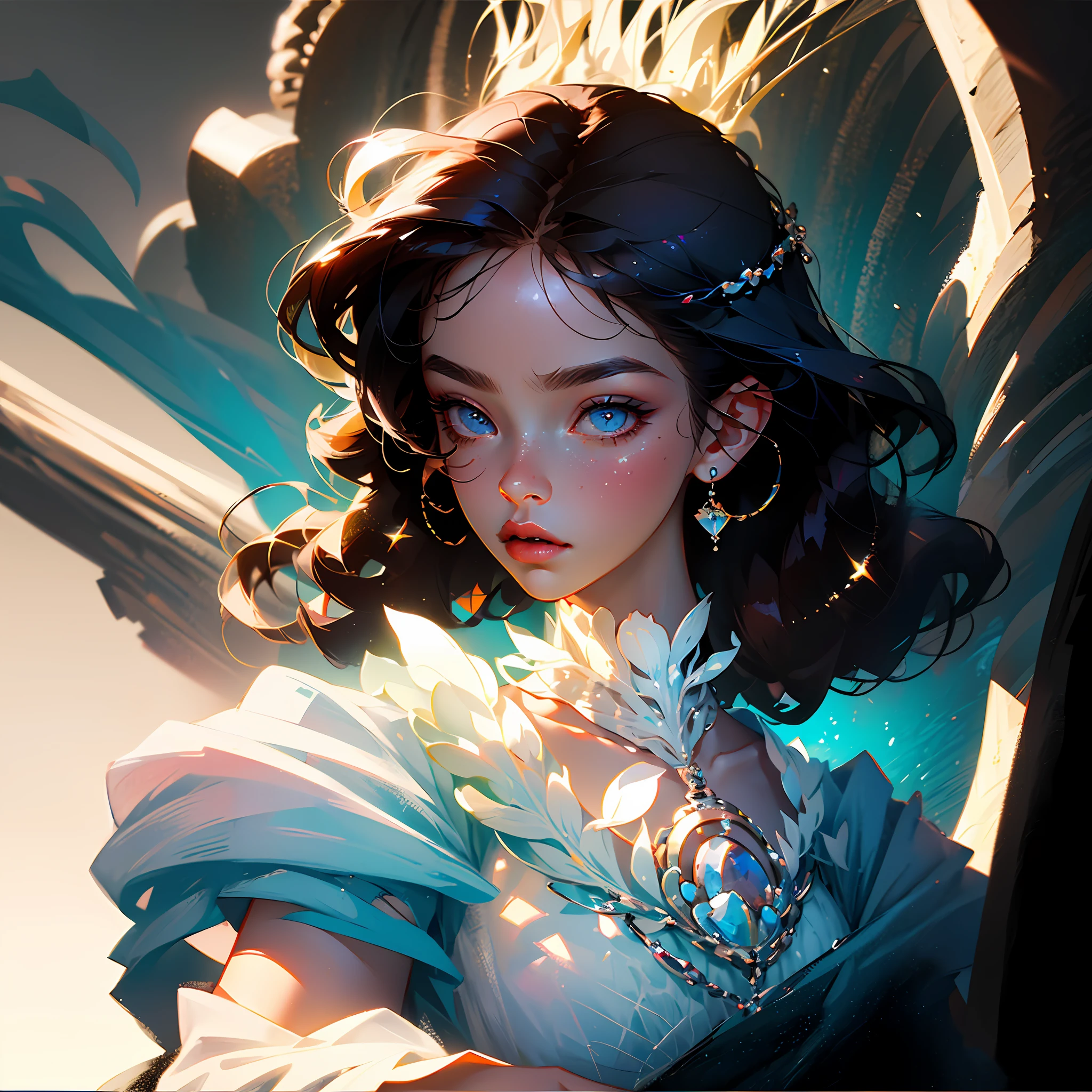 ((masterpiece, best quality, ultra-detailed, high-resolution)), solo, beautiful girl, gleaming eye, perfect eye, , black white gold theme, curly hair