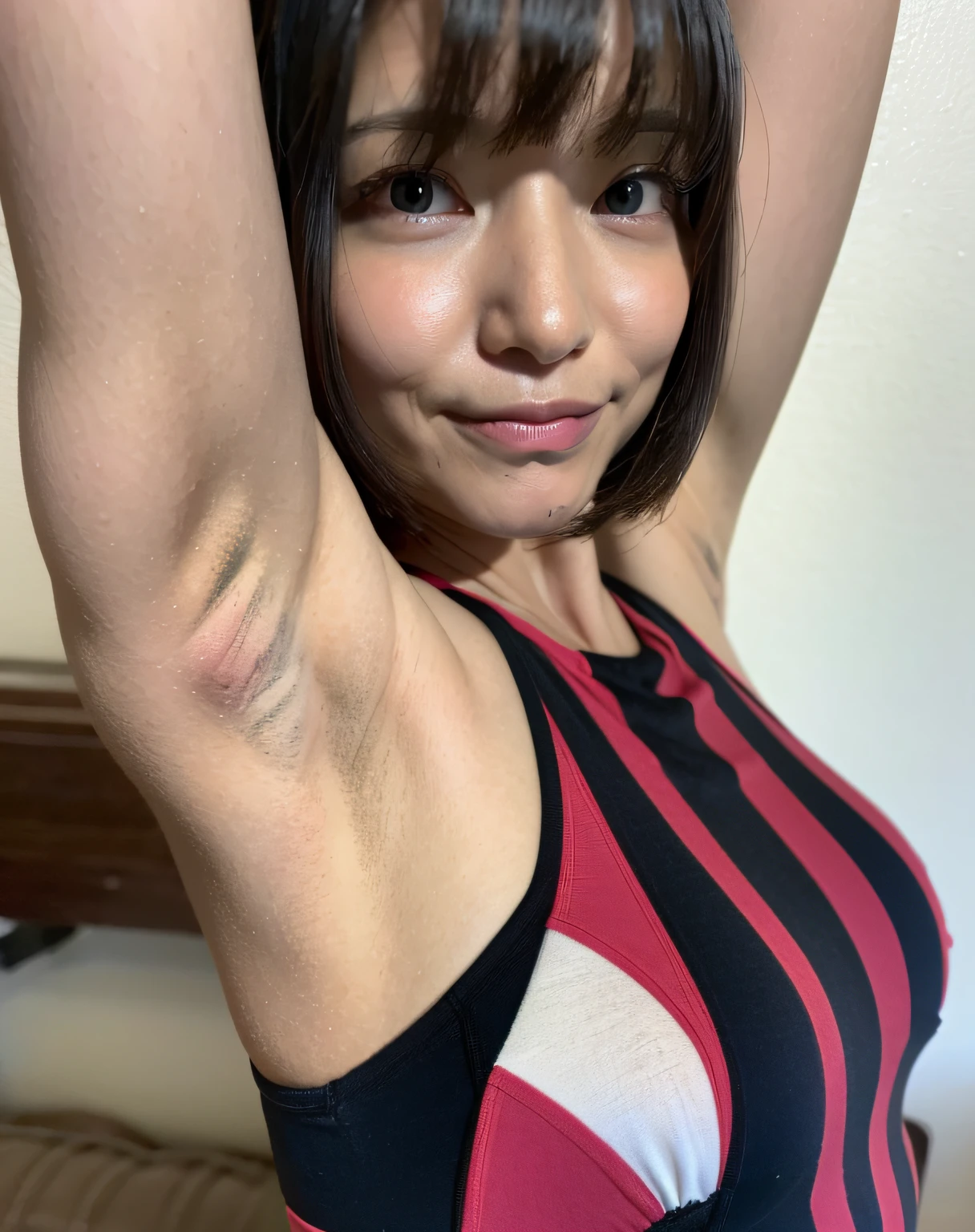 (8k、RAW Photography、The Highest Quality)、Super Detail、Ultra high Resolution、(PhotoRealistic、Photorealistic Photography:1.37)、portrait、、High Detail RAW Color Photography、professional photos、Particle Texture Pictures、Extremely delicate and beautiful、highly detaild、8k壁紙、amazing and detailed detail、Huge File Size、Official Art、highly detaildなCGユニティ8k壁紙、highly detailed beautiful girl、with very highly detailed face、 high detailed eye、Highly detailed skin、Very detailed fingers、very detailed nose、very detailed mouth、(flawless anatomy:1.8)、Highly Detailed Background、Highly Detailed Clothes、1女の子、a cute 、Realistic body、Petite facial pores、rough skin、ple short hair、(bangs:1.2)、cuddly、realstic face、delicated eyes、drooping eyes、Highly detailed armpits, Very high quality armpits, Armpit fetish, ((The ultimate high quality armpit:1.3)), ((Sunken armpits))、((Deep wrinkled armpits))、(((((Pigment armpits))))、{{{Severe pigmented armpits}}}、 Viewerview、Cowboy shot、Face forward、Standing Pose、Contrapo、dynamiic lighting、Bob cut hair、Cowboy shot、Highly detailed armpits, Very high quality armpits, Armpit fetish, ((The ultimate high quality armpit:1.3)), ((Sunken armpits))、((Deep wrinkled armpits))、(((((Pigment armpits))))、{{{Severe pigmented armpits}}}、 Armpits with darkening、