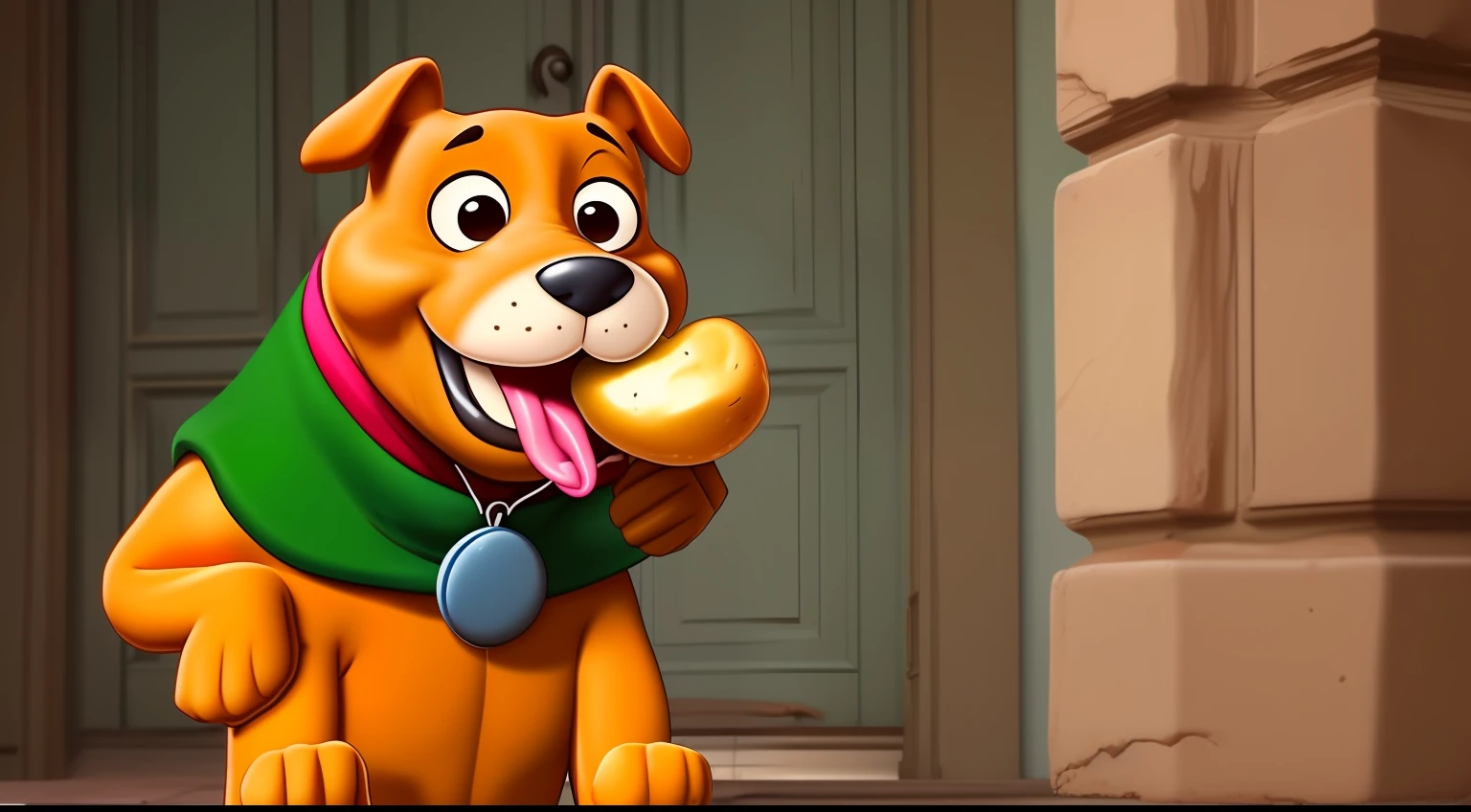 Scooby-Doo with a hot potato in his mouth