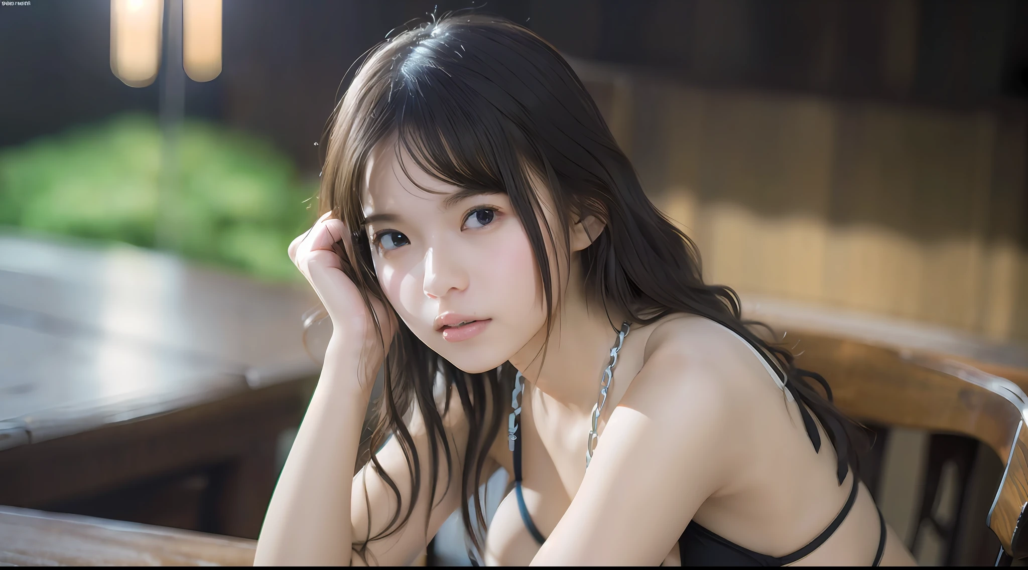 mix4, (8k, RAW photo, highest quality), (realistic, photorealistic), one girl, solo, cute, professional lighting, photon mapping, physically based rendering, full body image, face not cut, shore, sleeping on a chair, wavy, black micro bikini, small breasts, thin legs, pubic hair, gradient black hair, short curly hair, girl, high quality photo, high resolution, 1080p, (Clear Face), (Detailed Facial Description), (Detailed Depiction of Hands), (Masterpiece), (Elaborate CG), Extreme Light and Shadow, Tousled Hair, Masterpiece, Rich Detail, (Fine Facial Features), (Best Quality Photo), (Masterpiece), (Fine Eyes), Fine Chains
