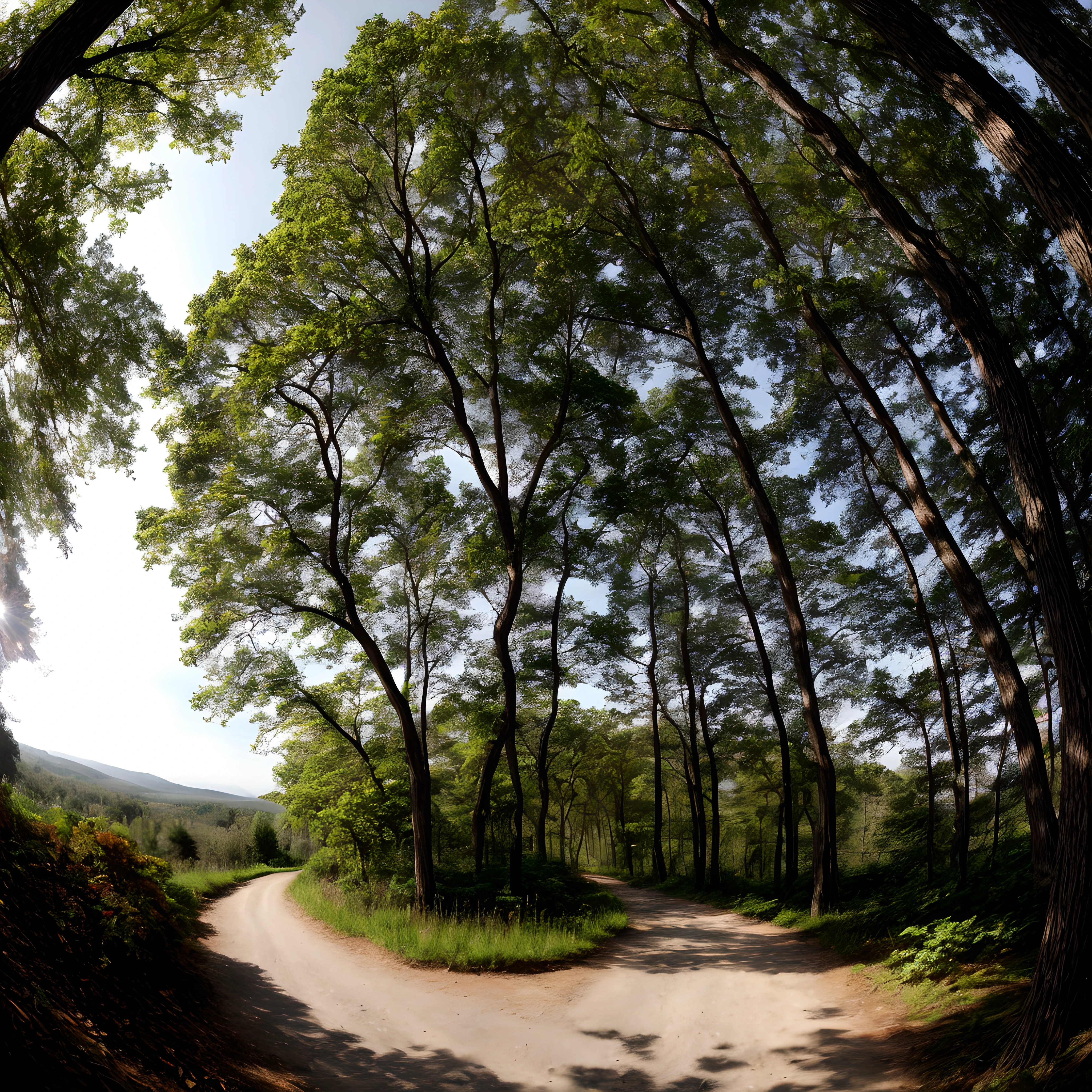 absurdres, highres, ultra detailed, (no human:1.3),
BREAK
, Create an image using a prism effect, with light refracting and creating a colorful, kaleidoscopic appearance.
BREAK
, Design an image with a fisheye lens effect, capturing a wide field of view with a distinctive, curved perspective.
BREAK
, Capture a forest path, with towering trees, dappled sunlight, and a sense of tranquility and natural beauty.
BREAK
, Illustrate a monochromatic world, using only shades of black, white, and gray to convey depth, emotion, and a striking visual impact.