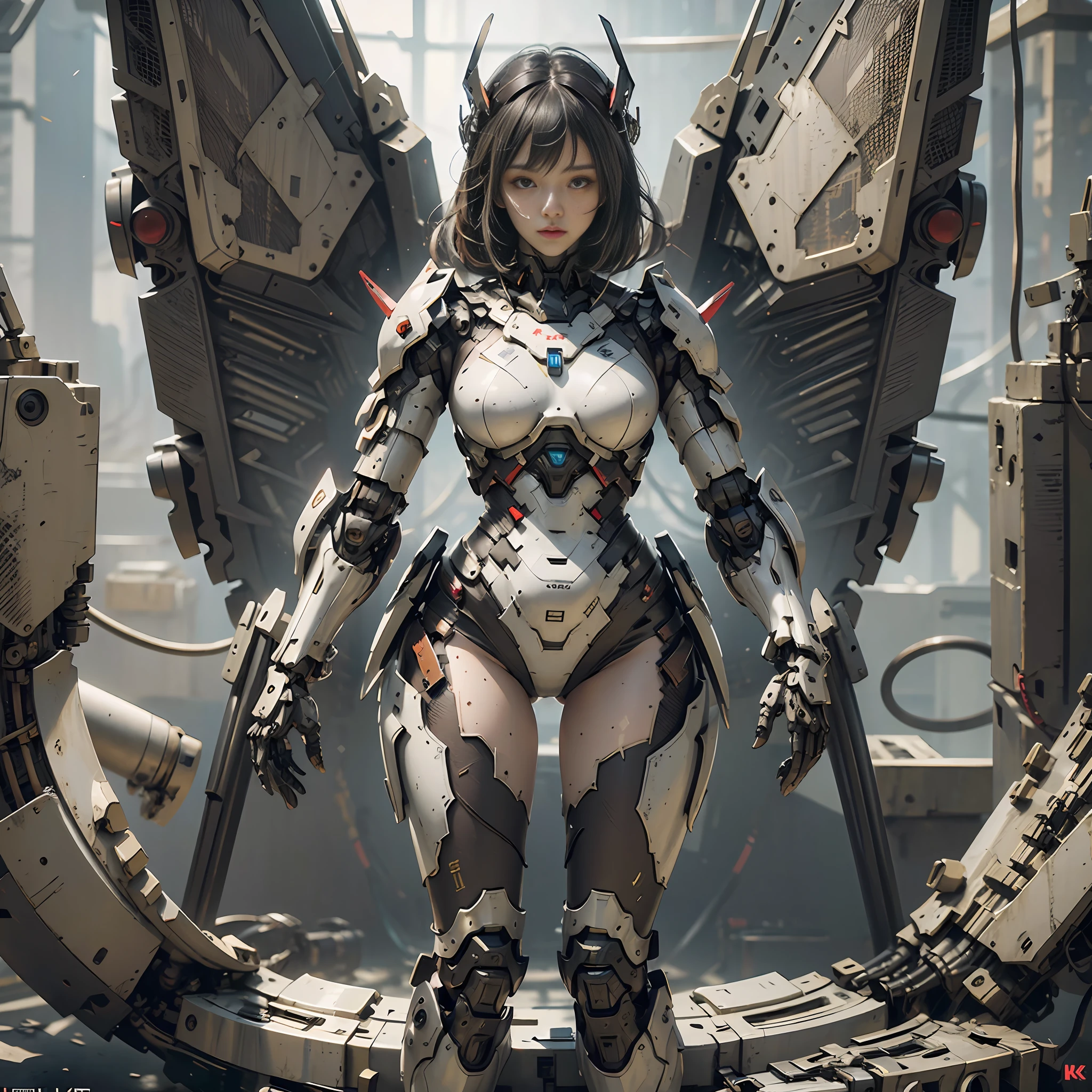 (masterpiece), (best quality), 8k resolution, ultra detailed, 1girl, solo, beautiful girl, girl in mechanical armor, red armor, ultra detailed armor, futuristic, face light, hard lighting, cool pose, mecha, mechanical, stand, full body, sexy