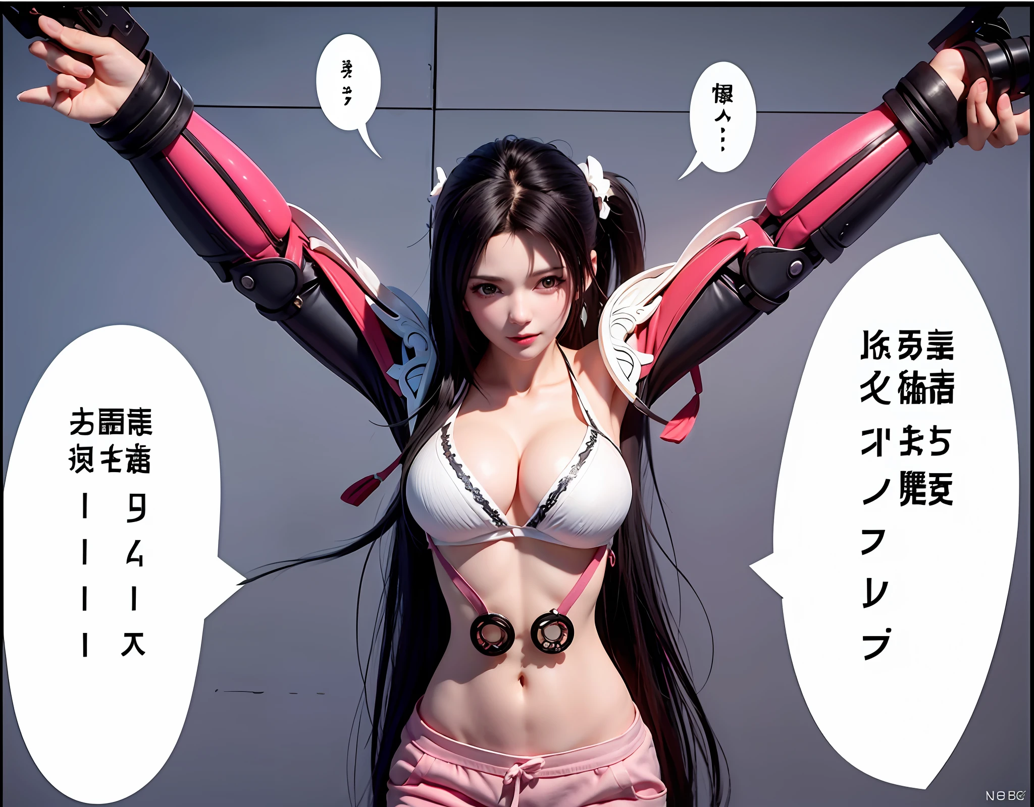 there is a woman in a red top and pink pants posing, oppai, nezuko-chan, biomechanical oppai, tifa, nezuko, yoko matsugane as mai shiranui, oppai cyberpunk, from one piece, irelia, nico robin, mai shiranui, “ anime, tifa lockhart, japanese goddess