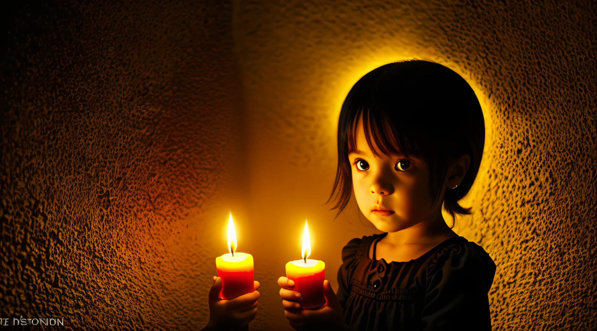 GOTHIC CHILDREN YELLOW CLOTHES with red candles.