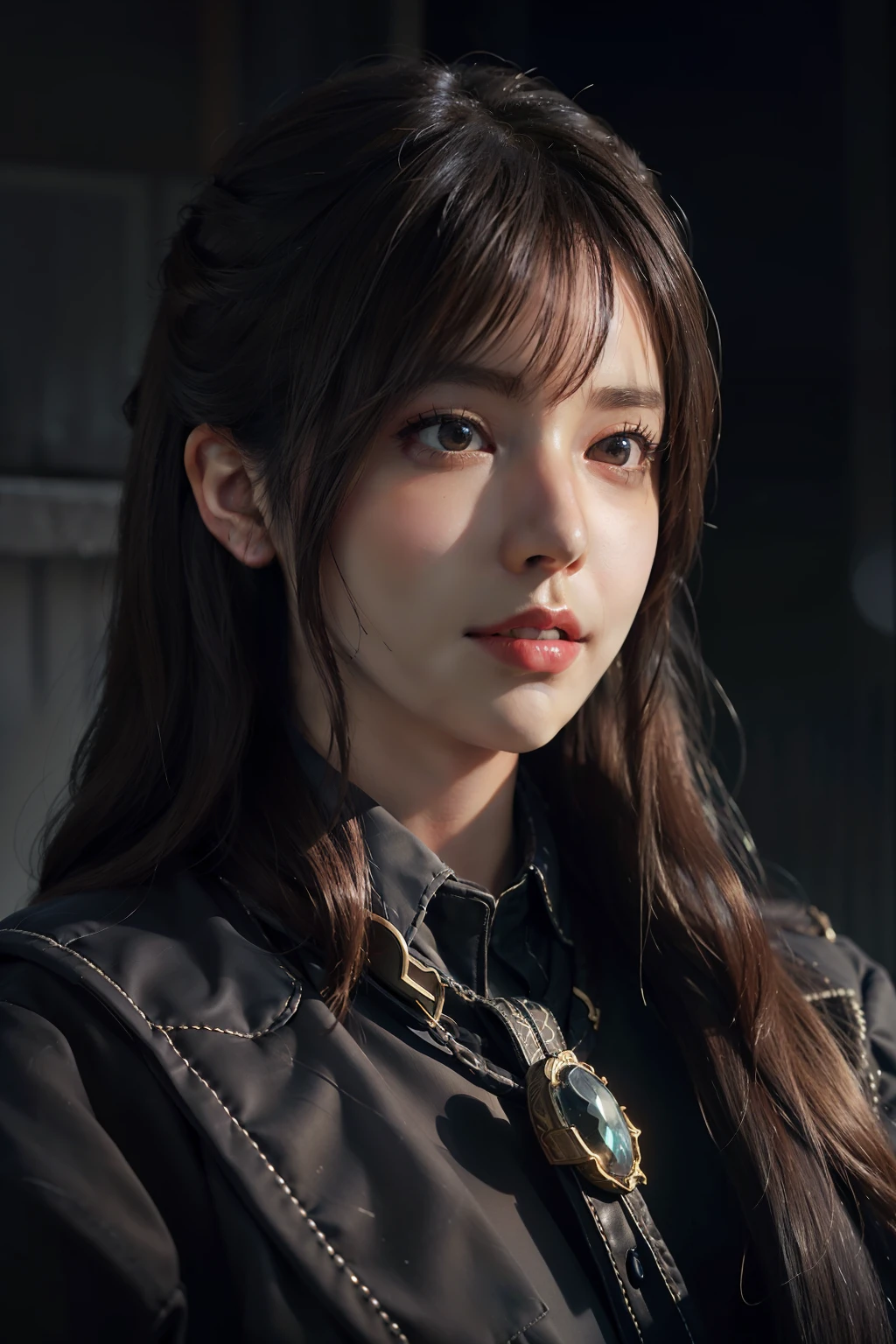 Hyperrealist portrait of female by david hockney and alphonse mucha,fantasy art, photo realistic, dynamic lighting, artstation, poster, volumetric lighting, very detailed faces, 4 k, award winning,, 1girl, in the dark, deep shadow, low key,cowboy shot,(official clothing:1.4) ,long hair,white hair,