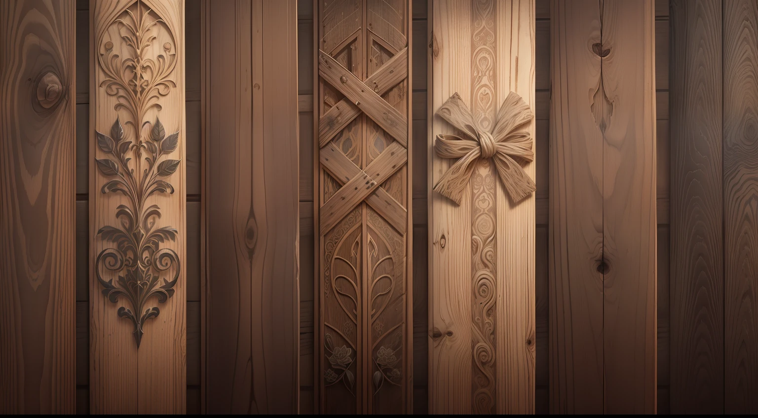 Generate a textured background image with a rustic wood texture. The texture should display authentic knots, veins and patterns to convey a sense of authenticity and warmth."