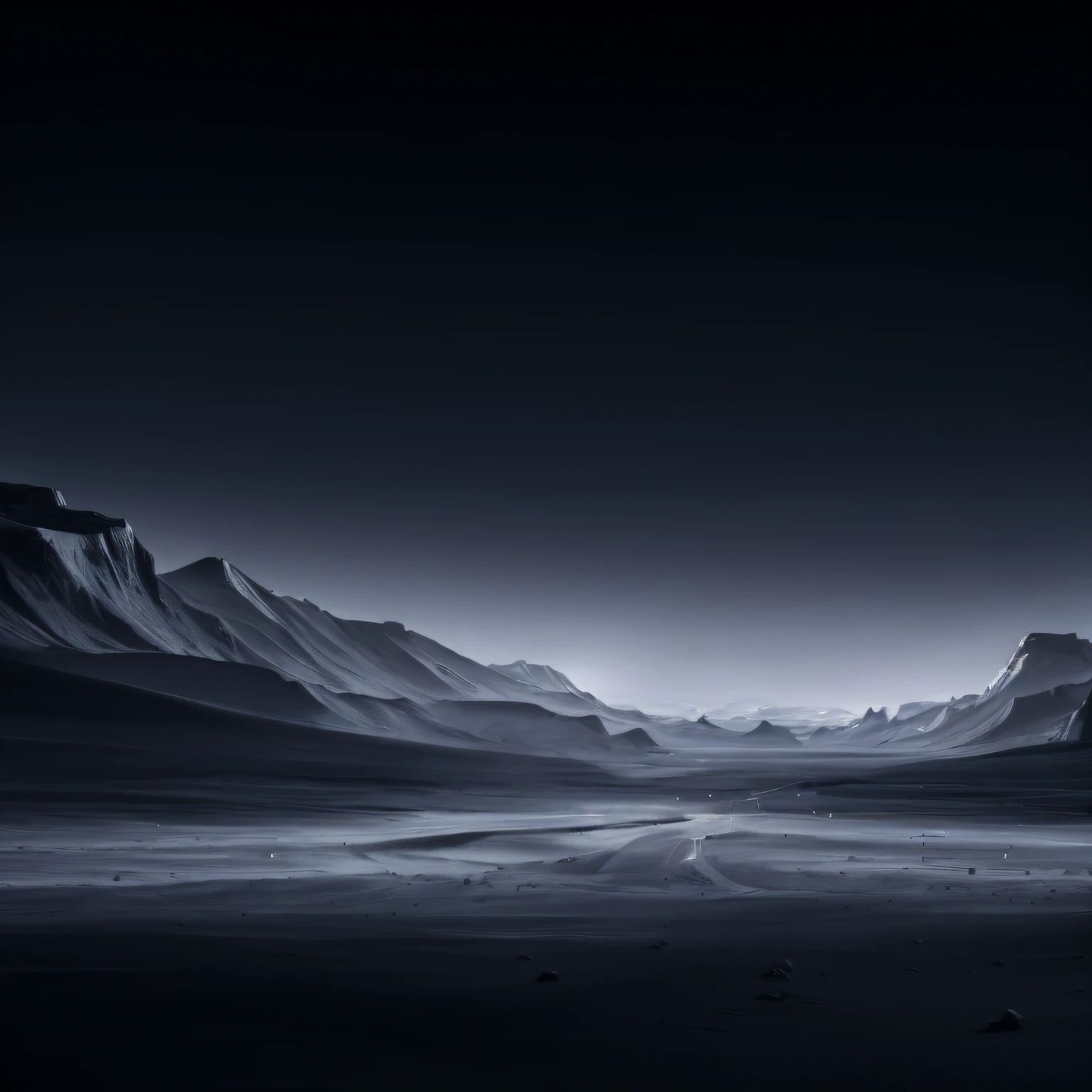 there is a black and white photo of a mountain range, beautiful dark landscape, somewhere in sands of the desert, dramatic moody cold landscape, in a serene vast desert, dark landscape, across an alien landscape, ethereal landscape, inspired by Michał Karcz, dark desert background, an alien landscape, beautiful dark beach landscape, an alien landscape view, alien landscape