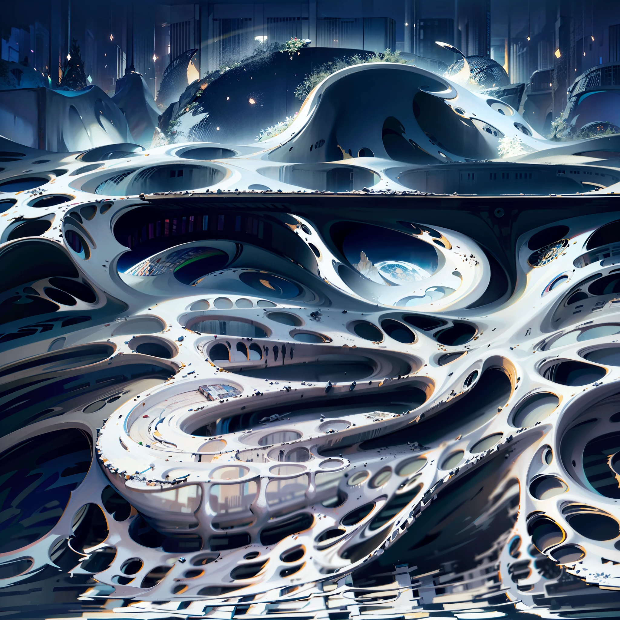 futuristic residential beehive pod architecture designs built inside of grand canyon caves , realistic ,intricate, detailed , cave centric architecture ,upstairs, balconies, futuristic facades, Comic book style design, dark and dirty, dark with rainbow prism ,artistic painting, masterpiece, trending in artstation ,8k high resolution, ultra render cinematic--3:2