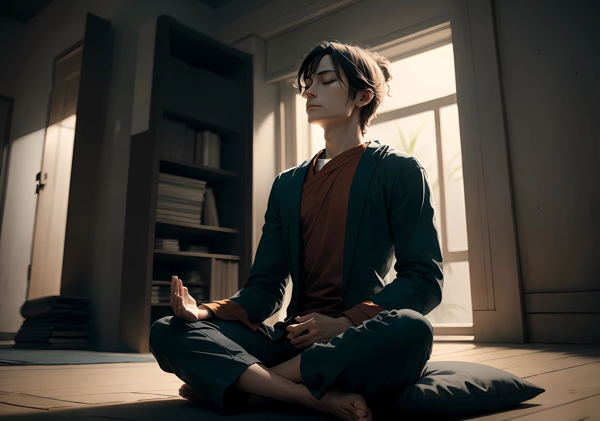 A person meditating in a quiet environment