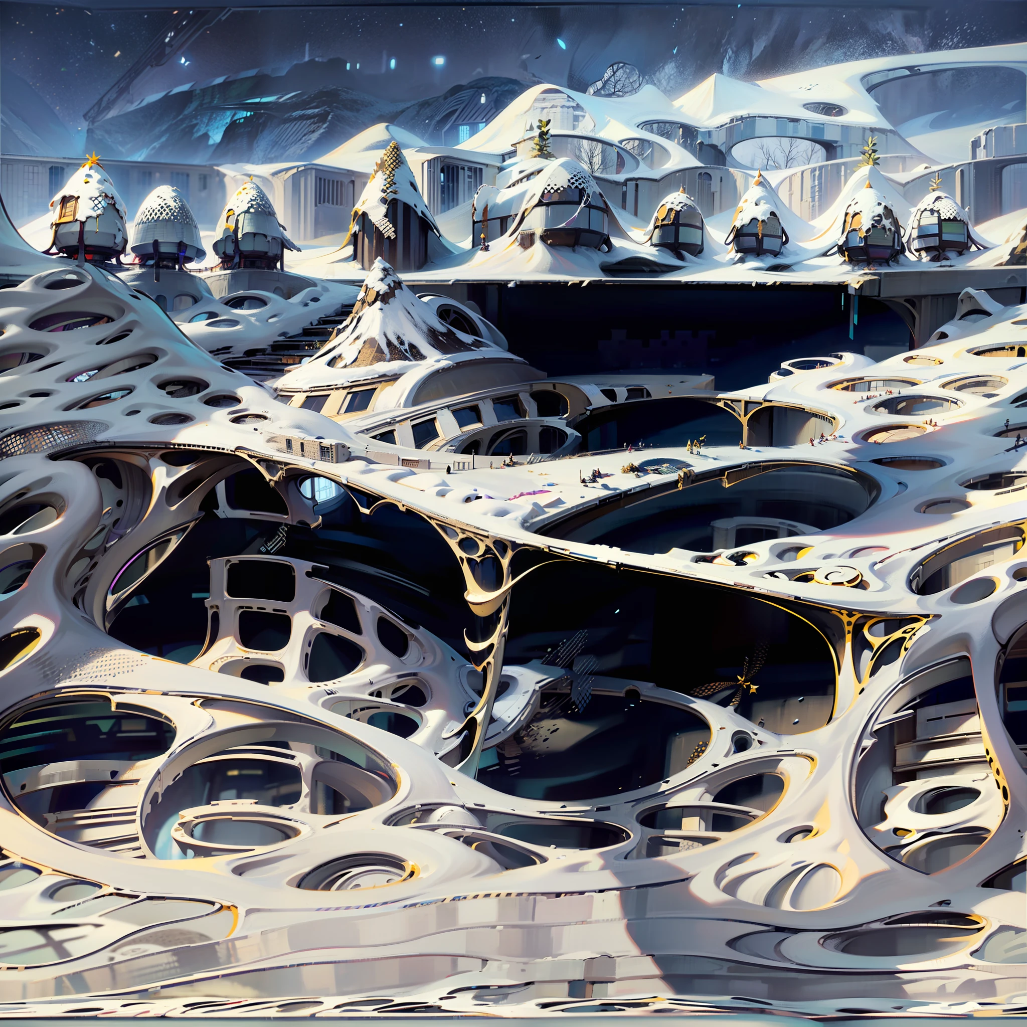 futuristic residential beehive pod architecture designs built inside of grand canyon caves , realistic ,intricate, detailed , cave centric architecture ,upstairs, balconies, futuristic facades, Comic book style design, dark and dirty, dark with rainbow prism ,artistic painting, masterpiece, trending in artstation ,8k high resolution, ultra render cinematic--3:2