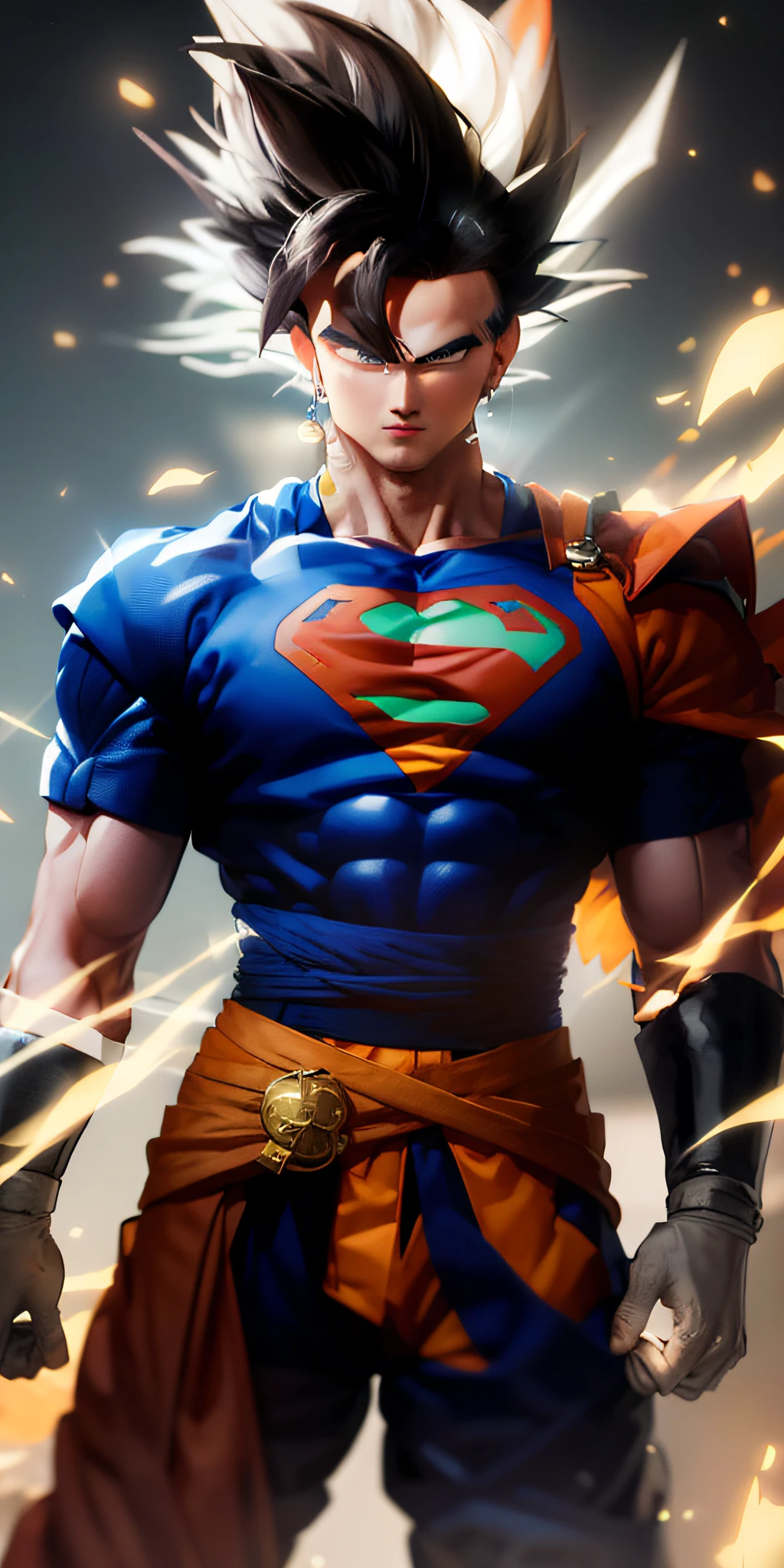 "The 20-year-old Gohan is a true masterpiece of male beauty, perfect anatomy. He wore a martial arts suit. When looking into beautiful eyes, with a sensual gaze, attracts the opposite His eyes are on the viewer you can clearly see every little detail and perfect lines, beautiful leather details in 8K quality, one is attracted by the confidence radiating from each look. His head is framed with white hair, and his face is drawn with meticulous details in 8K quality images. He's wearing a tattered white outfit from combat, which adds to his overall confidence."