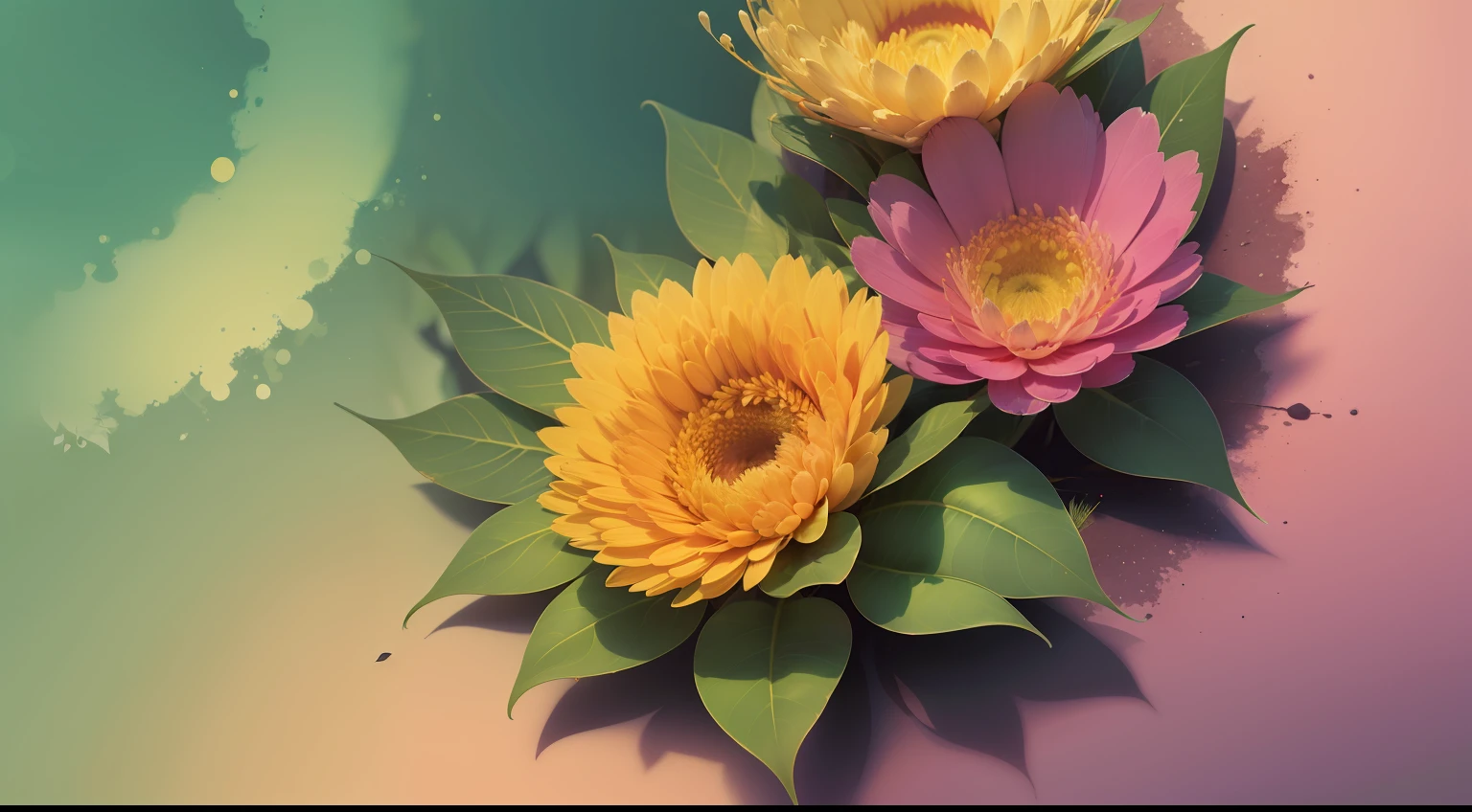 "Generate an abstract artistic background with a spring or summer theme, featuring vibrant colors and a refreshing atmosphere. The image should convey a sense of renewal, with abstract elements that refer to nature, such as flowers, leaves or stylized organic elements. The colors should be cheerful and vivid, evoking the energy and vitality of the season. Make sure the background is detailed and textured to offer the best visual quality and attract buyers looking for creative and modern designs for their graphic design, web design and other project needs."