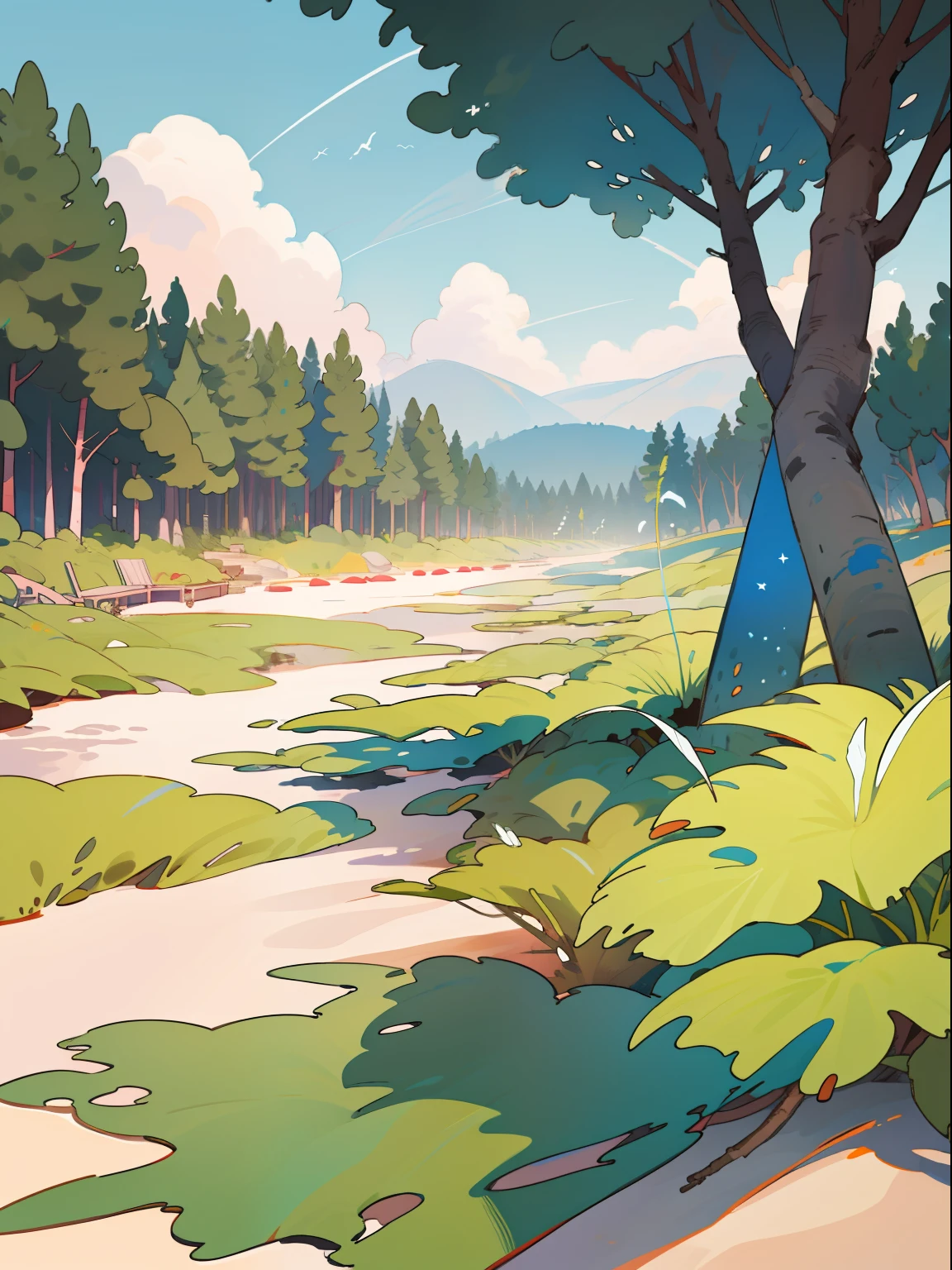 forest, beach, No people, landscape, simple background, (illustration: 1.0), masterpiece, best quality, magical