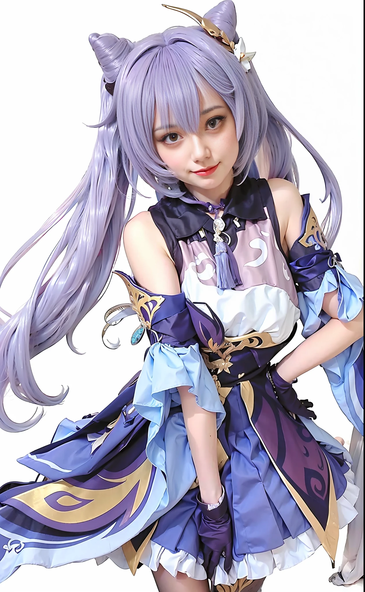 Best quality, ultra high res, (photorealistic:1.4), anime girl with long hair and purple dress, Kokiyo from Genshin Impact, anime goddess, Ayaka Genshin Impact, Genshin, popular on ArtStation Pixiv, cute anime gaifu wearing beautiful clothes, detailed key anime art