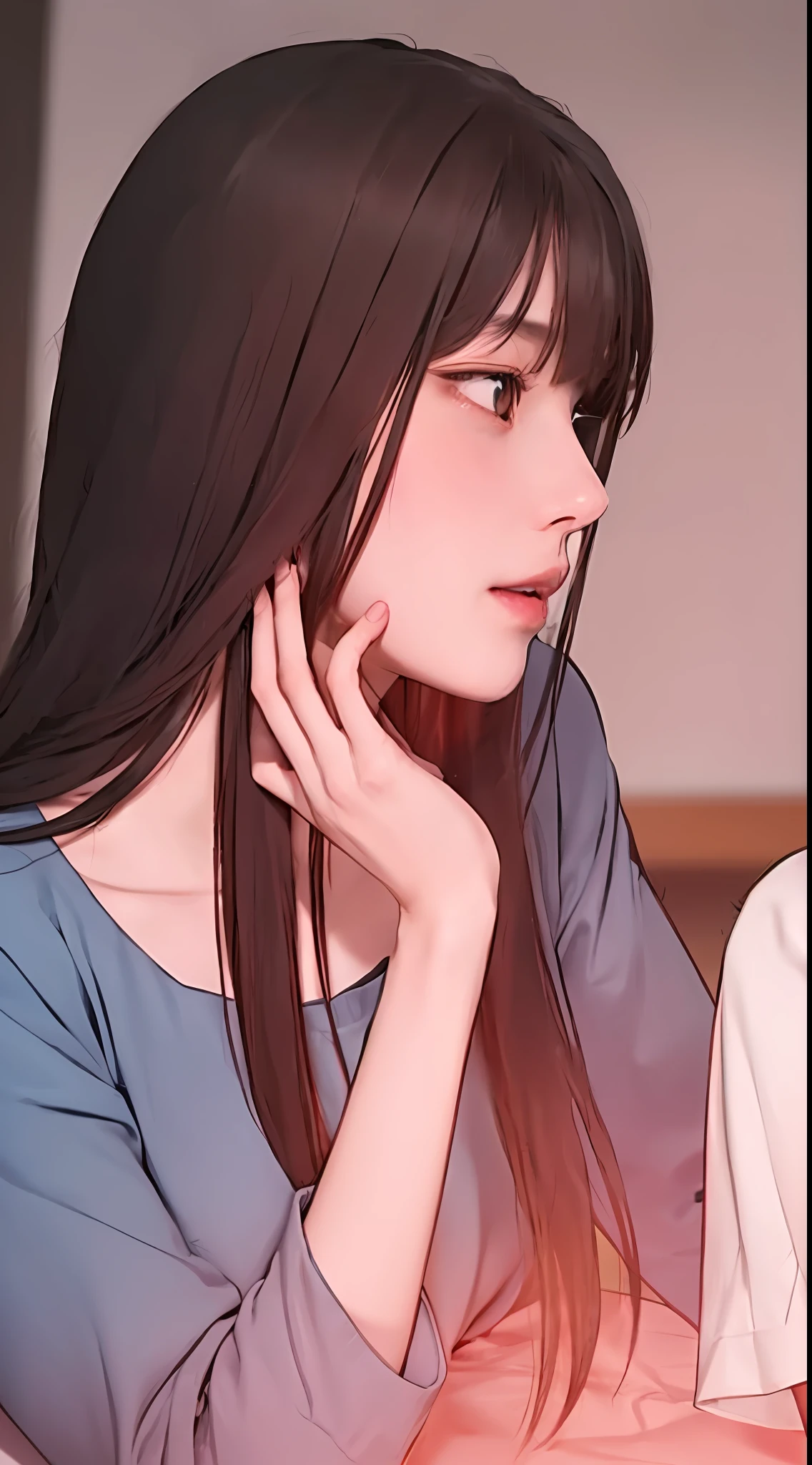 a couple of anime characters sitting next to each other, sakimi chan, anime girl with long hair, beautiful alluring anime teen, profile of anime girl, inspired by Ma Yuanyu, attractive anime girl, she has a distant expression, she has a cute expressive face, manhwa, seductive anime girl, anime visual of a cute girl