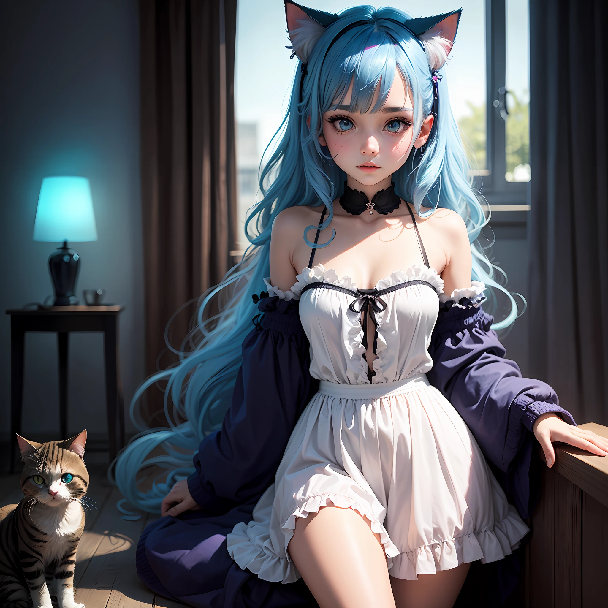 Lolita, girly, cat ears, blue hair, cute, glowing eyes --auto