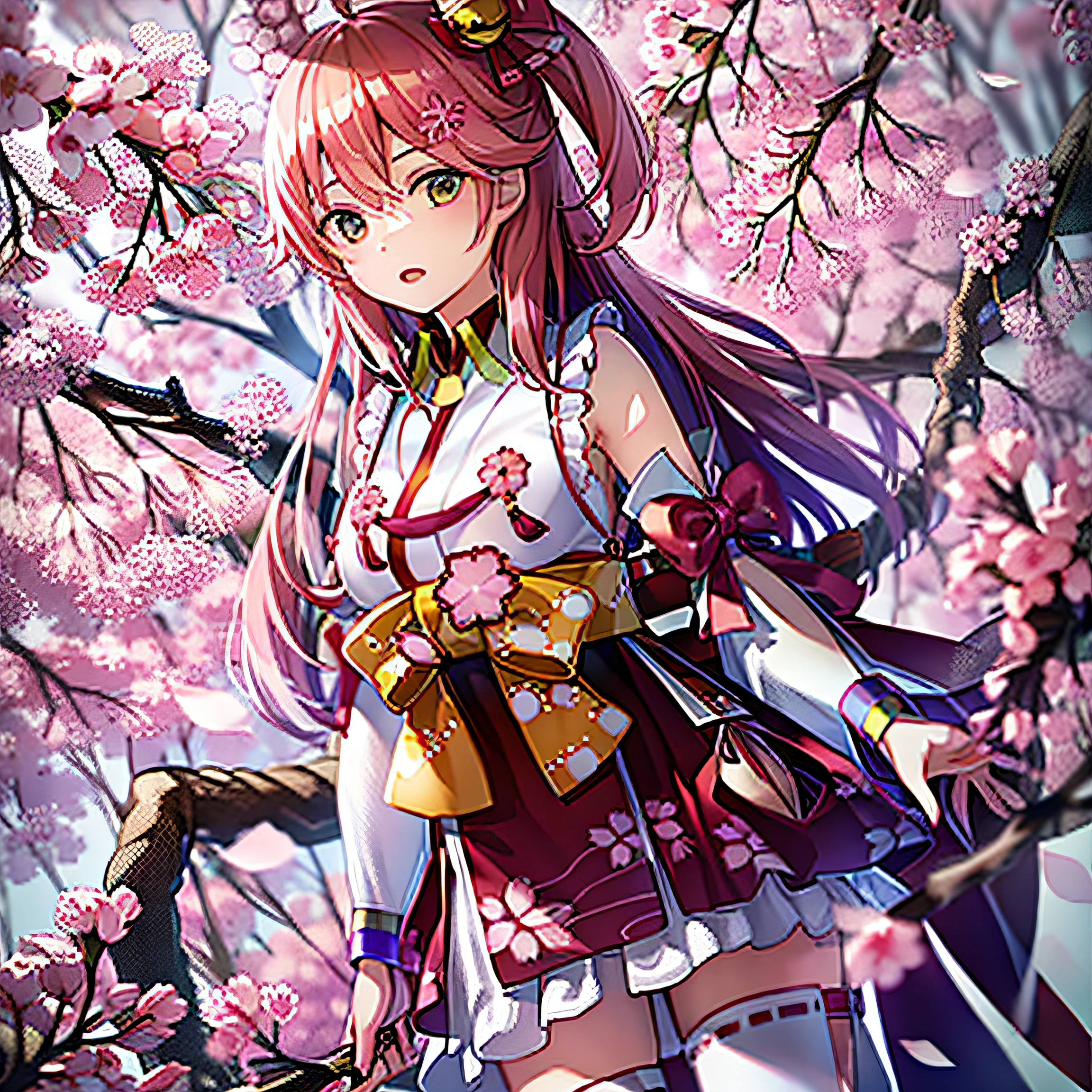 sakura miko, cherry blossom tree in background, high quality, highly detail