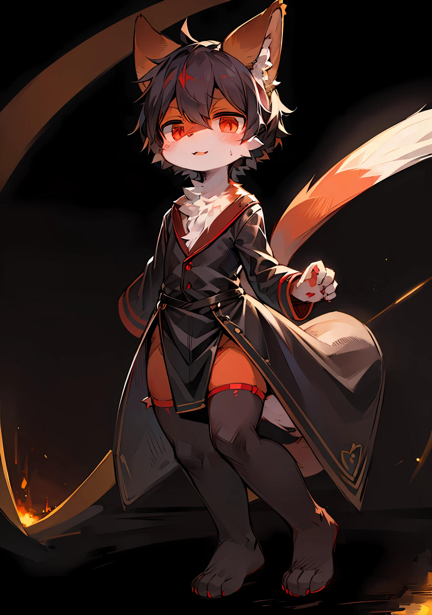 (Dark Environment: 0.8), Masterpiece, High Quality, Abstract Res, Digital Painting\(artwork\), by Dagasi, Yupa, Kiyosan, (Anthro, Fluffy Fur, Character Focus: 1.1), Anthro Male Cat, Short Hair, Portrait , bright eyes, panorama, character focus. (Background: 0.7), Solo, Furry, Hairy Male, Male Focus, Antr, (Full Body Fur, Fluffy Tail, White Fur, Red Eyes, Black Hair: 1.2), (Long Canids)
