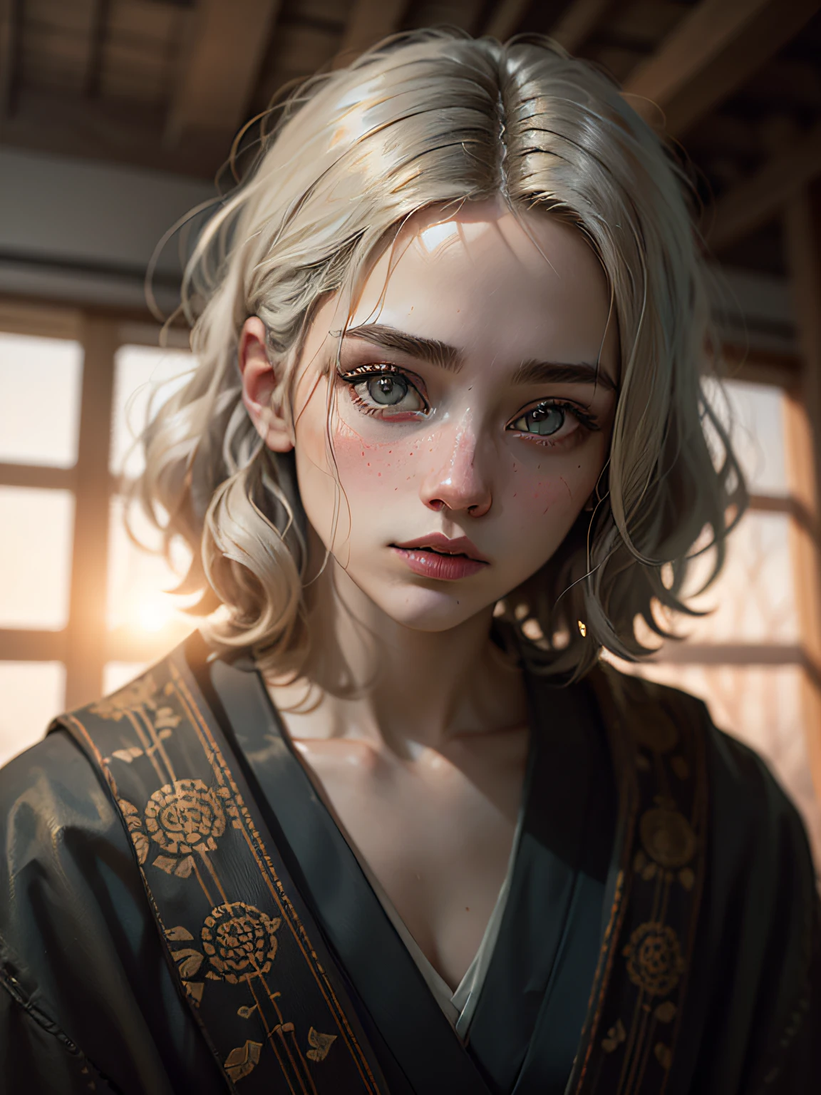 (dark shot:1.4), 80mm, (dark shot:1.4), masterpiece, best quality, game_cg, in summer, girl, solo, medium hair, white hair, looking at viewer, brown eyes, 80mm, epic realistic, painting of a geisha with european features entering a japanese pine forest, by range murata, a big red sun in the background, stunning, matted, paul gauguin, van gogh, art by greg rutkowski and artgerm, soft cinematic light, adobe lightroom, photolab, hdr, intricate, highly detailed, (depth of field:1.4), (dark shot:1.22), neutral colors, (hdr:1.4), (muted colors:1.4), (intricate), (artstation:1.2), hyperdetailed, dramatic, intricate details, (technicolor:0.9), (rutkowski:0.8), cinematic, detailed, soft light, sharp, exposure blend, medium shot, bokeh, (hdr:1.4), high contrast, (cinematic, teal and orange:0.85), (muted colors, dim colors, soothing tones:1.3), low saturation, (hyperdetailed:1.2), (noir:0.4), soft light, sharp, exposure blend, medium shot, bokeh, (hdr:1.4), high contrast, (cinematic, teal and orange:0.85), (muted colors, dim colors, soothing tones:1.3), low saturation, (hyperdetailed:1.2), (noir:0.4), (intricate details:1.12), hdr, (intricate details, hyperdetailed:1.15)