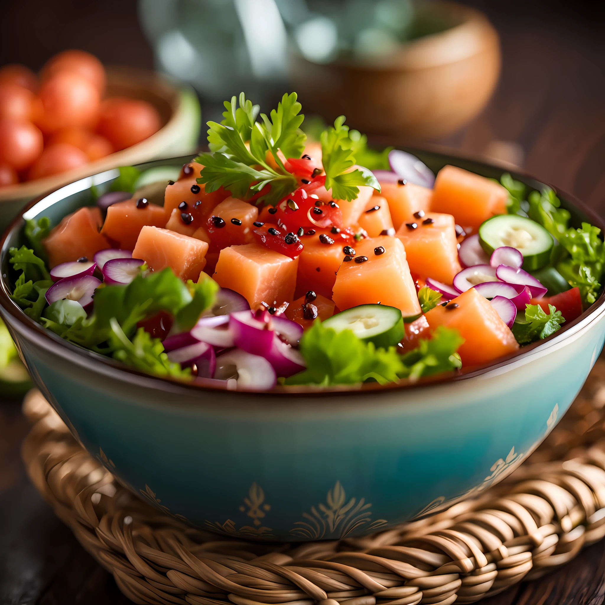 there is a bowl of salad with cucumber, tomatoes, and onions, shutterstock, high quality food photography, healthy, bowl filled with food, artistic interpretation, vibrant and powerful, stock image, by Joe Bowler, vibrant and dynamic, high quality photos, salad, by Jason Felix, istock, professional food photography, artistic render, salmon khoshroo, hq print