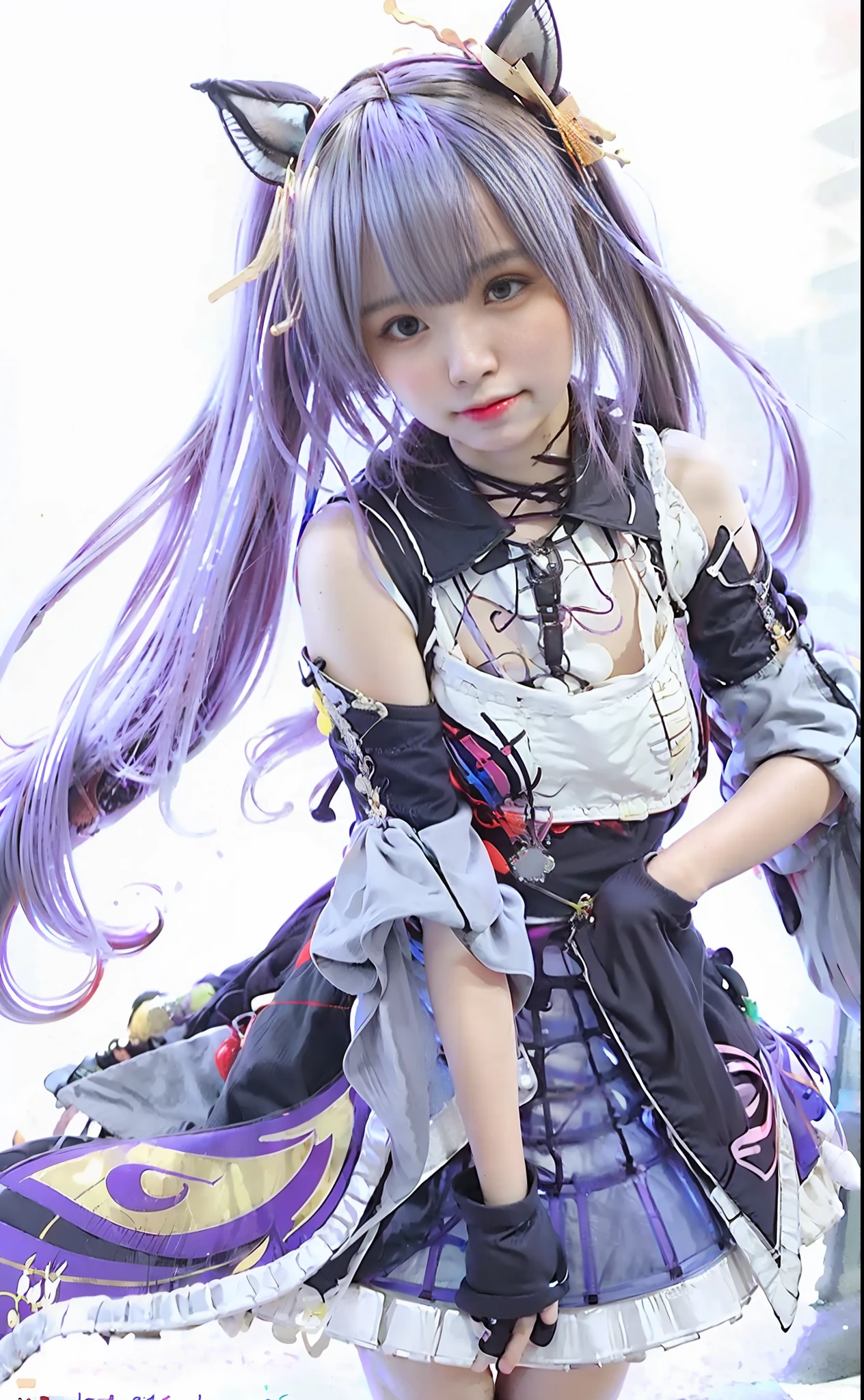Best quality, ultra high res, (photorealistic:1.4), anime girl with long purple hair and purple dress, Kokiyo from Genshin Impact, anime goddess, Ayaka Genshin Impact, Genshin, popular on ArtStation Pixiv, cute anime gaifu wearing beautiful clothes, detailed key anime art