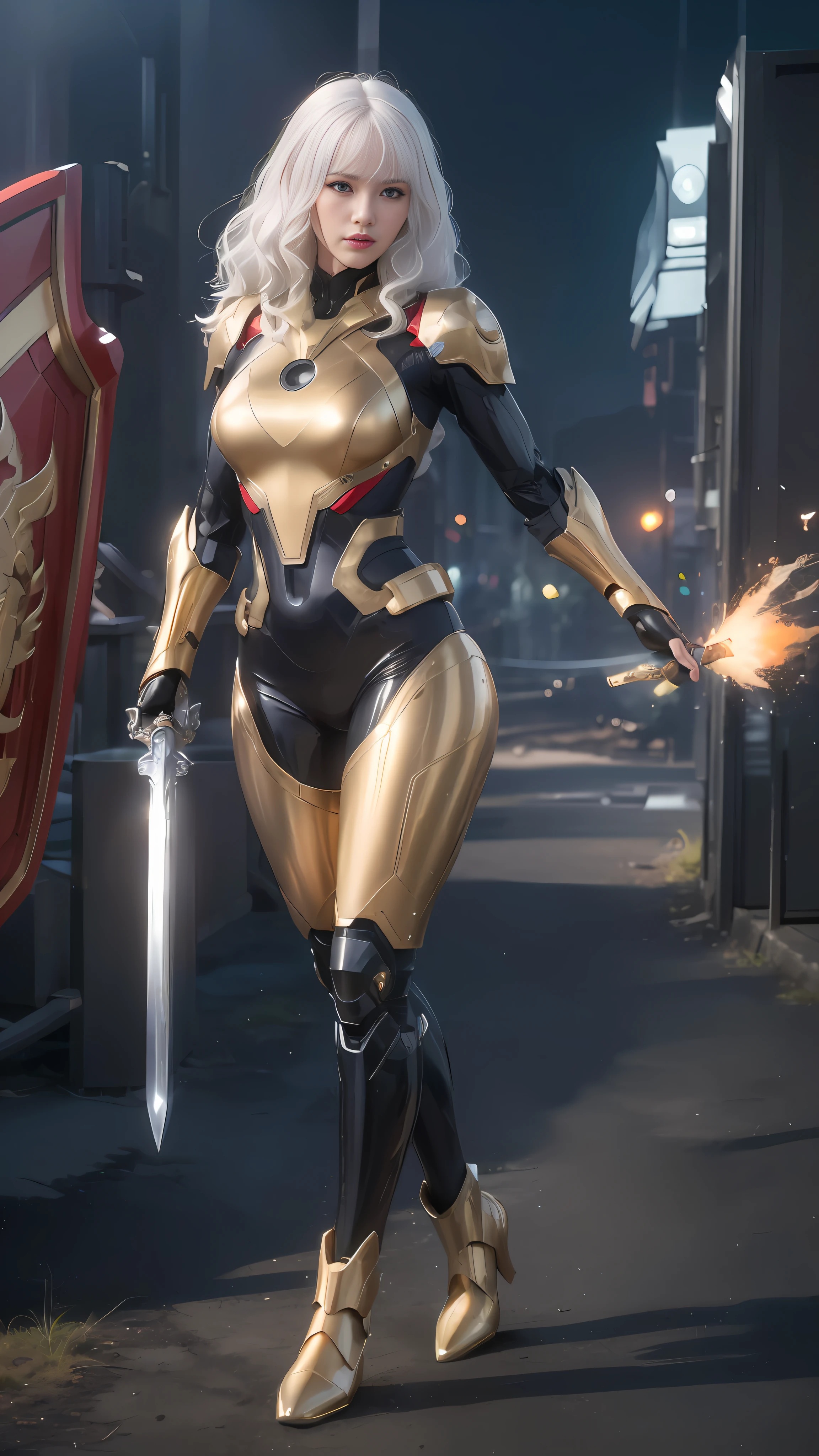 arafed woman in a gold and black suit holding a sword, the golden cat armor knight, gold armour suit, armor girl, sleek gold armor, bikini armor female knight, black and golden armor, gold obsidian armor, gold and silver armour suit, heavy gold obsidian armor, gold sci - fi armour, golden armor, black and gold armor