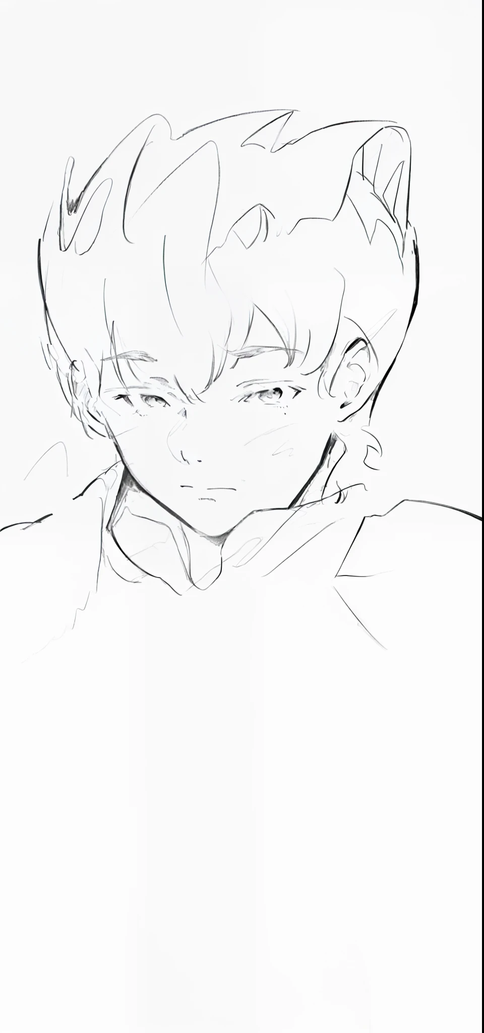 A drawing of a shy boy with tie, clean anime outlines, intense line art, thick lineart, clean lineart, simple lineart, thick outlines, smooth face of detailed anime, thick but rough line art, with a sad expression, thick black lineart, flat anime style shading, perfect lineart, bold lineart, outlined!!