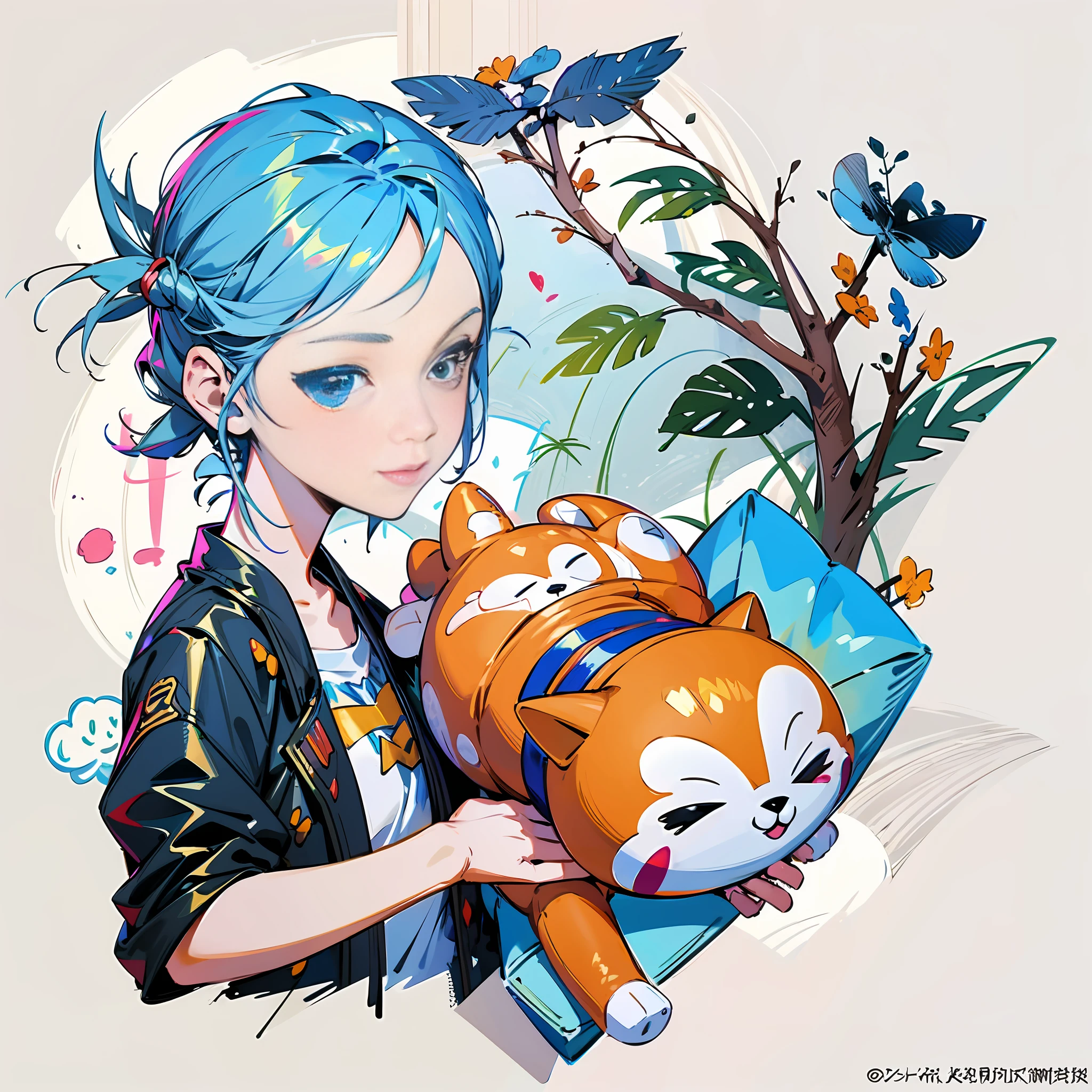 anime girl with blue hair holding a stuffed animal, digital anime illustration, by Yang J, detailed fanart, cute detailed digital art, anime style illustration, cute art style, painted in anime painter studio, by Ni Duan, jazza and rossdraws, adorable digital painting, made with anime painter studio, high quality fanart, cute digital art, 2 d illustration