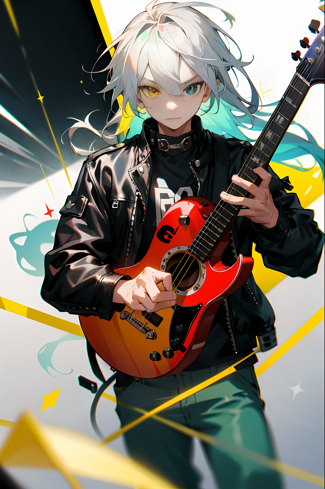 Rockstar, musician, cool, colorful, absurd, best quality, 1guy, solo, viewer look, eye focus, LucoaDM, CasualCL, pants, torso, leather jacket, heterochromia, eye focus, long hair
ADCOMM
Green Eyes
ADDCOL
(black eyes: 1.5), slit pupils, light pupils, yellow pupils