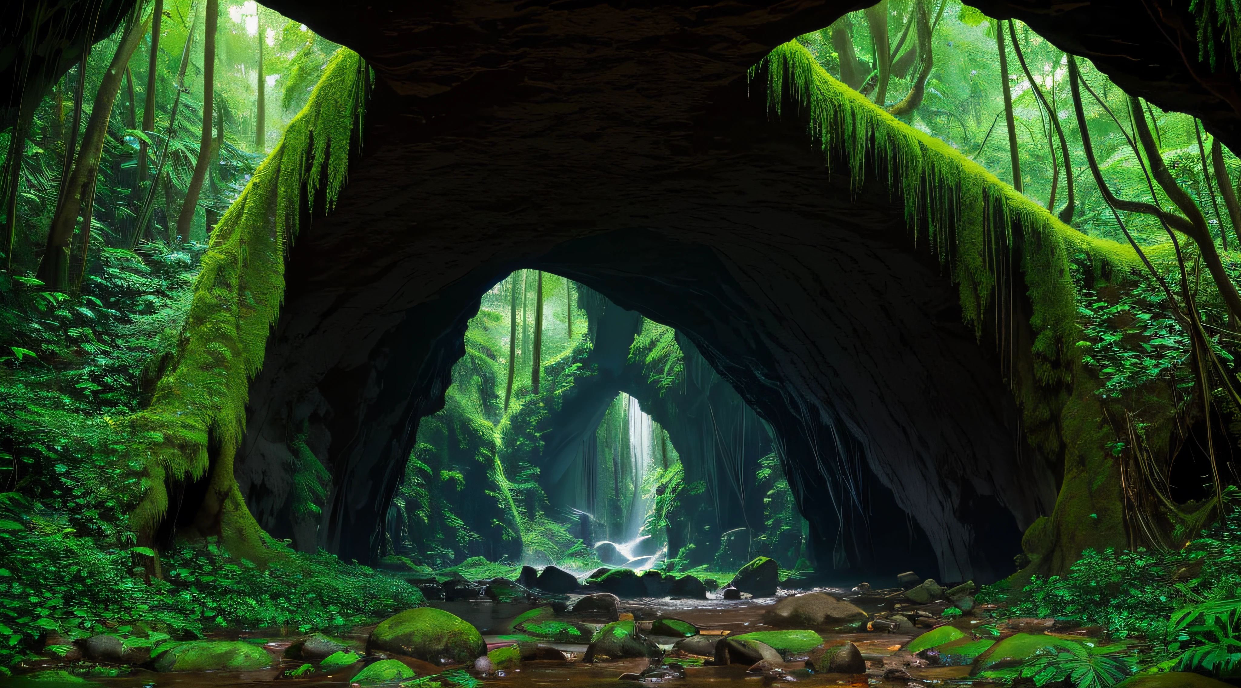 Cave in a rainforest, amazing detail, ultra HD