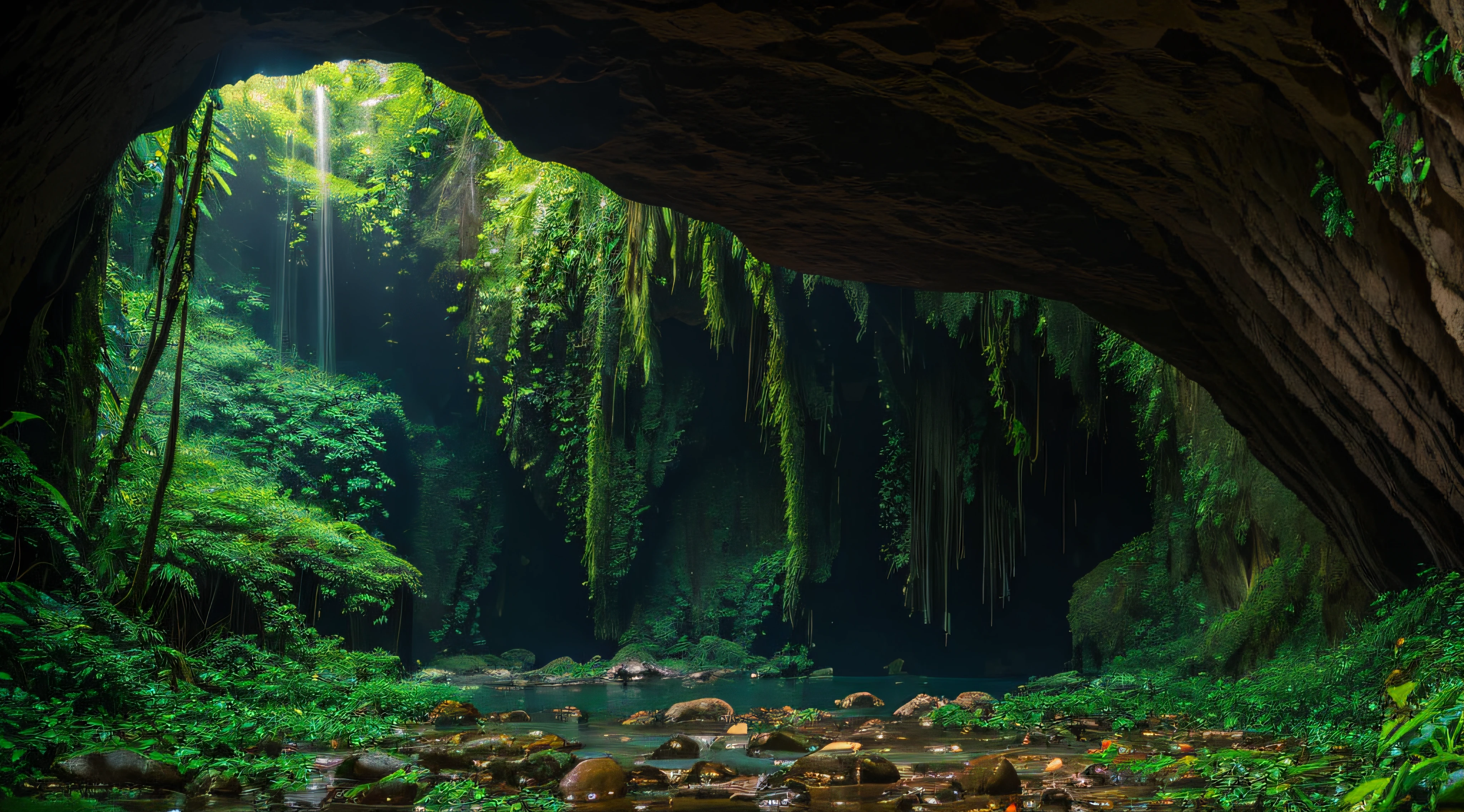 Cave in a rainforest, amazing detail, ultra HD