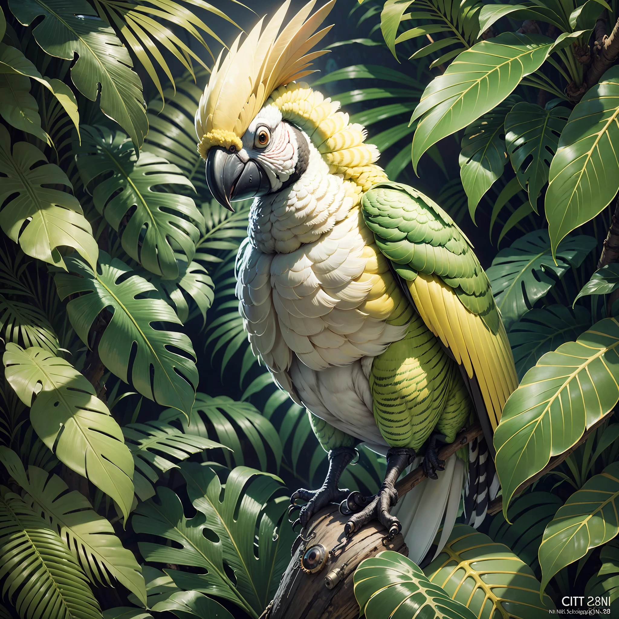 award-winning ultra realistic photographer, jungle with citron cockatoo and palm trees, highly detailed digital painting, citron cockatoo, citron cockatoo, highly detailed digital painting, 8K highly detailed art, highly detailed digital art, photorealistic printing, beautiful digital art, ultra realistic 3D illustration, ultra realistic illustration, 8k photography, nikon, canon 2.8, highly detailed 4K painting, tropical birds, realistic illustration,  surrealism, dreams,
