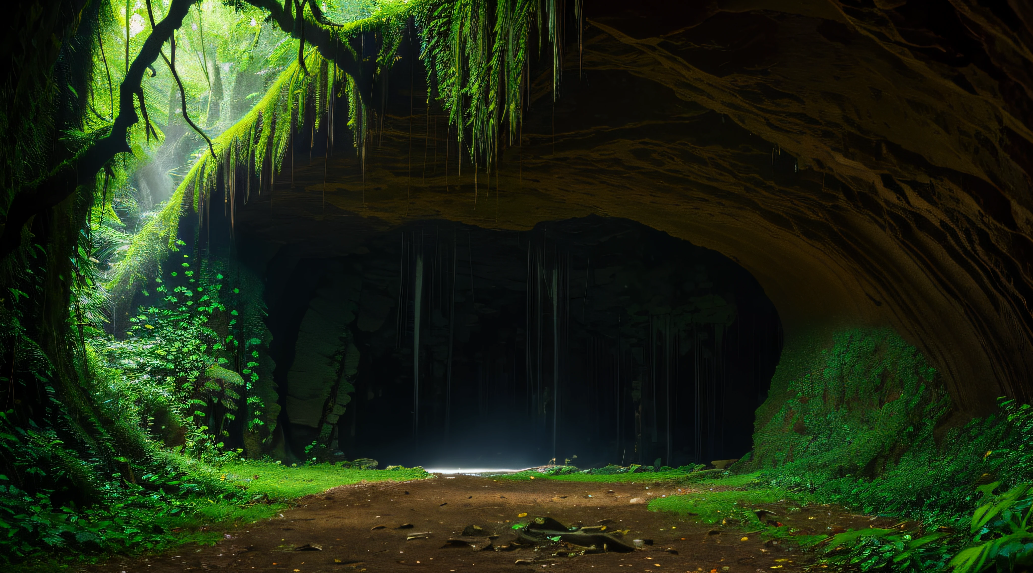 Cave in a rainforest, amazing detail, ultra HD