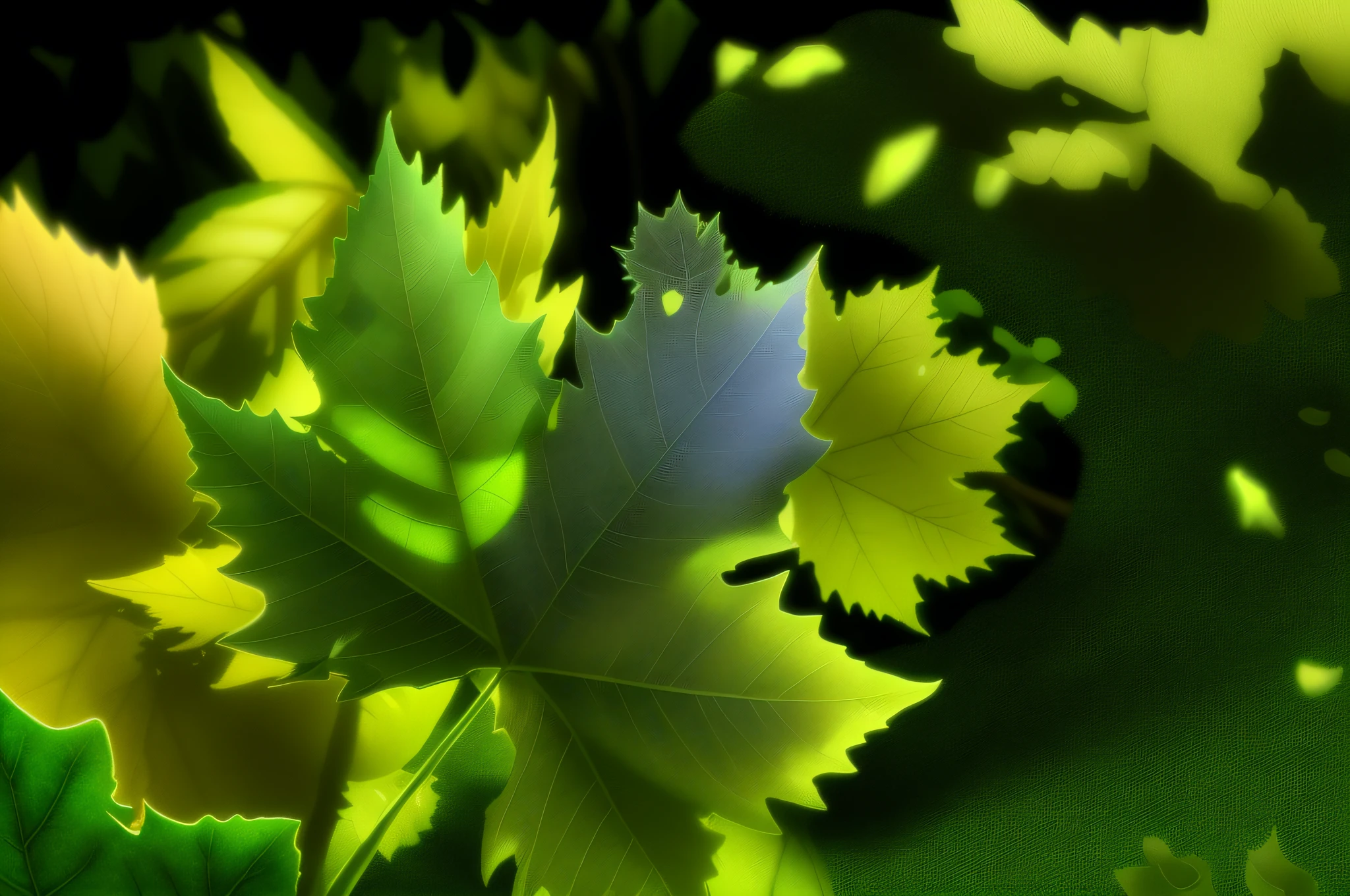 there is a close up of a leaf with a green background, backlight green leaves, vibrant colorful green leaves, green backlight leaves, canadian maple leaves, backlight leaves, green leaves, translucent leaves, sycamore, large leaves, leaves and vines, glowing leaves, leaves in foreground, green foliage, many leaves, leafs, maple tree, big leaves, fig leaves