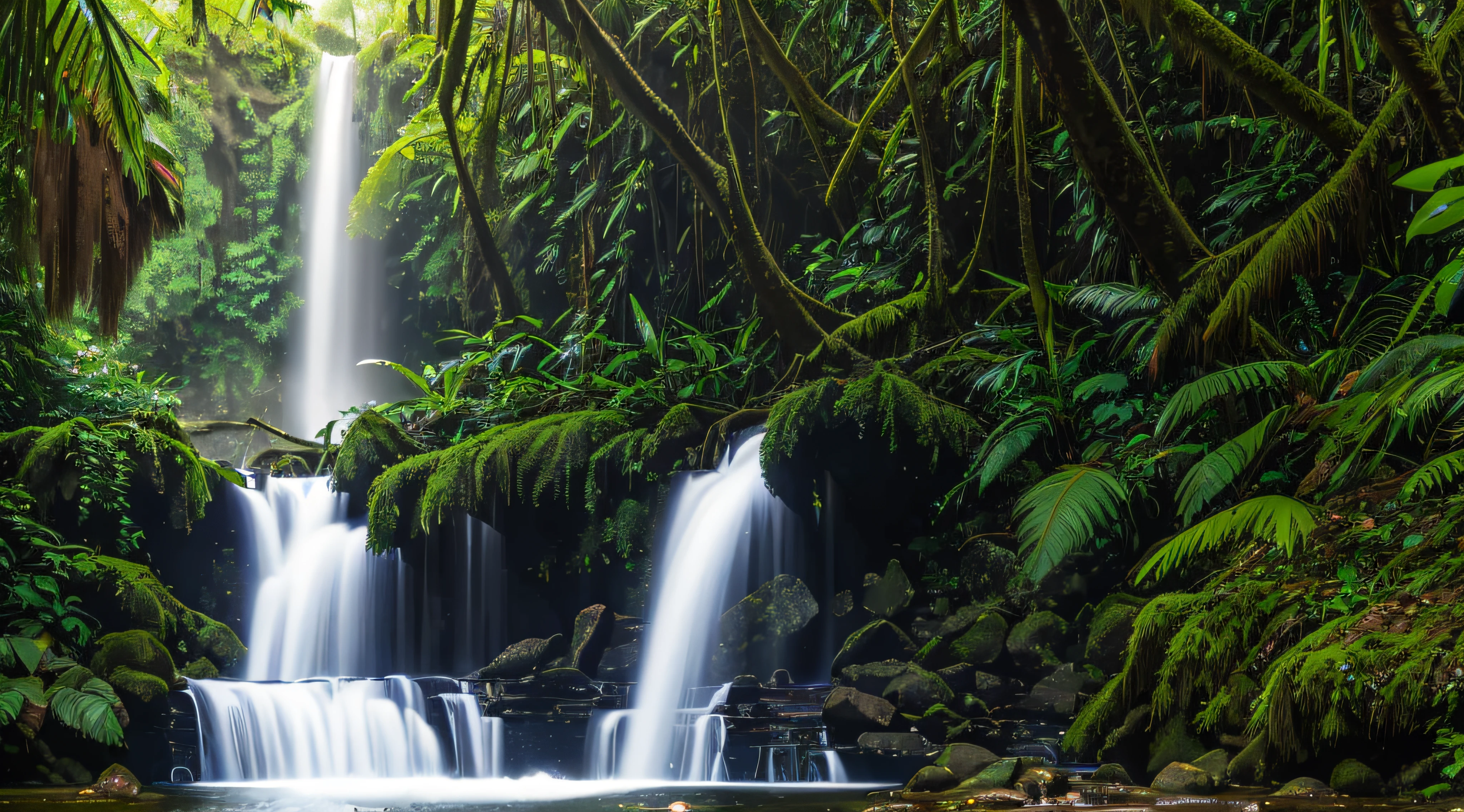 Waterfall in a rainforest, amazing detail, ultra HD