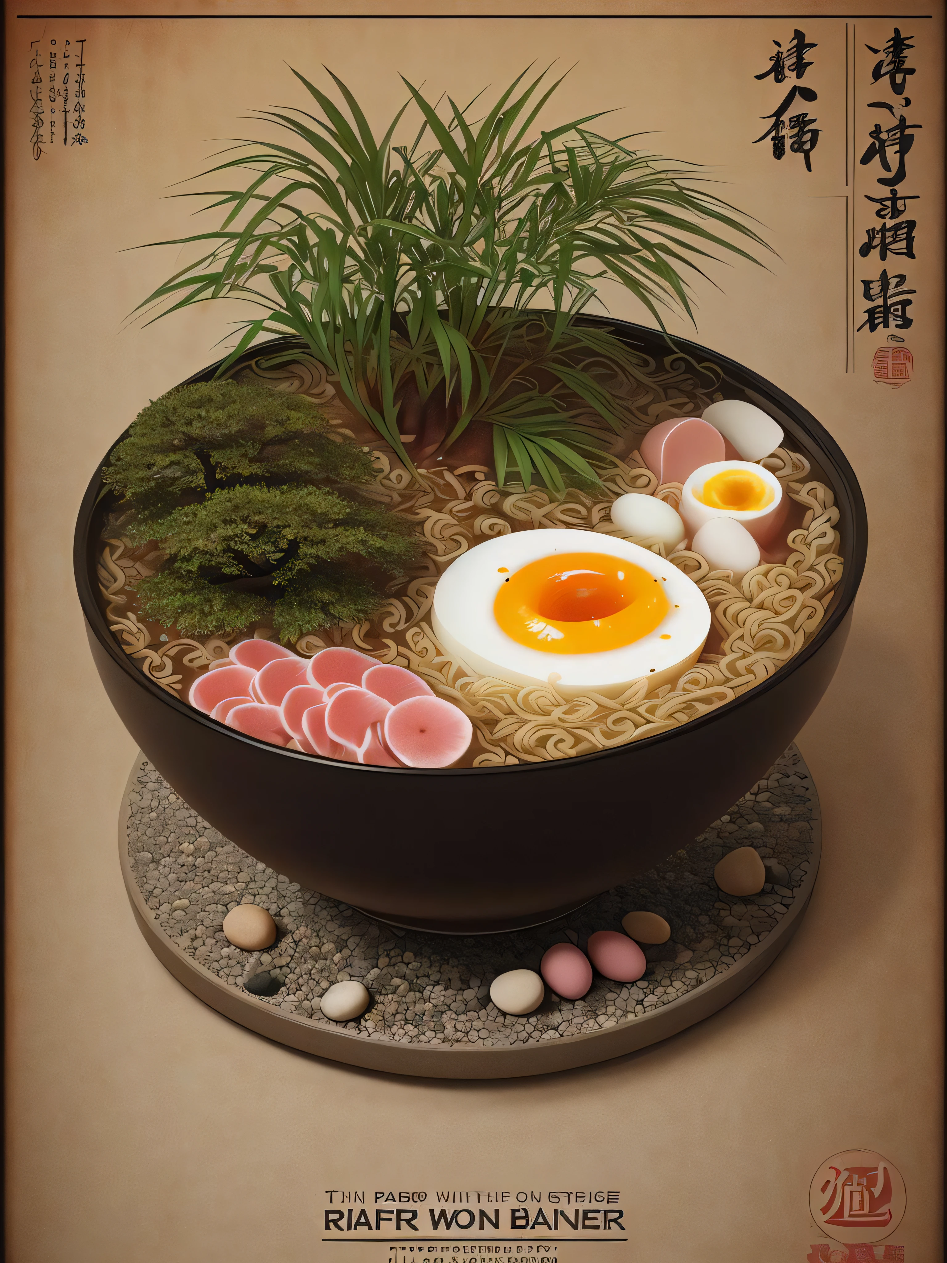 one big Ramen whit half boiled egg, slice of boiled ham,
Food stick
(still life), (japanese autumn, sacura blossom, rock garden, bonsai)
fog, haze, high detail, ultradetailed, intricately detailed, fine details, hyperdetailed, cinematic, hyperrealistic,
hyper realism soft light, studio lighting, diffused soft lighting, shallow depth of field, sharp focus bokeh,
raytracing, subsurface scattering, diffused soft lighting,
ultradetailed, (intricately detailed, fine details, hyperdetailed), cinematic, hyperrealistic,
(poster:1.6)