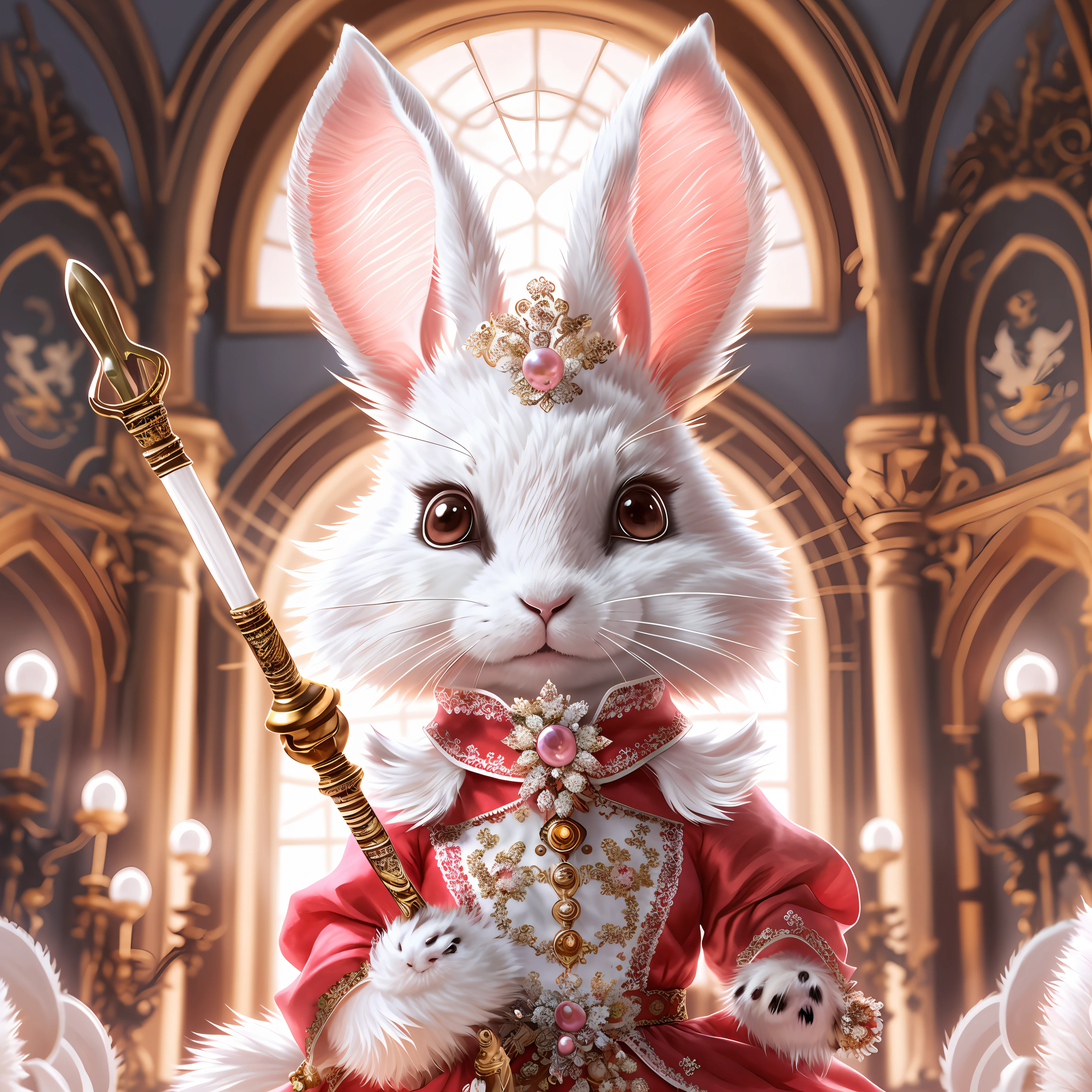 a close up of a white rabbit dressed in a red dress, beautiful animal pearl queen, cute anthropomorphic bunny, white rabbit, anthropomorphic rabbit, rabbt_character, rabbit warrior, the white rabbit, cgsociety ), adorable digital painting, cute detailed digital art, 🌺 cgsociety, ultrarealistic sweet bunny girl, wojtek fus