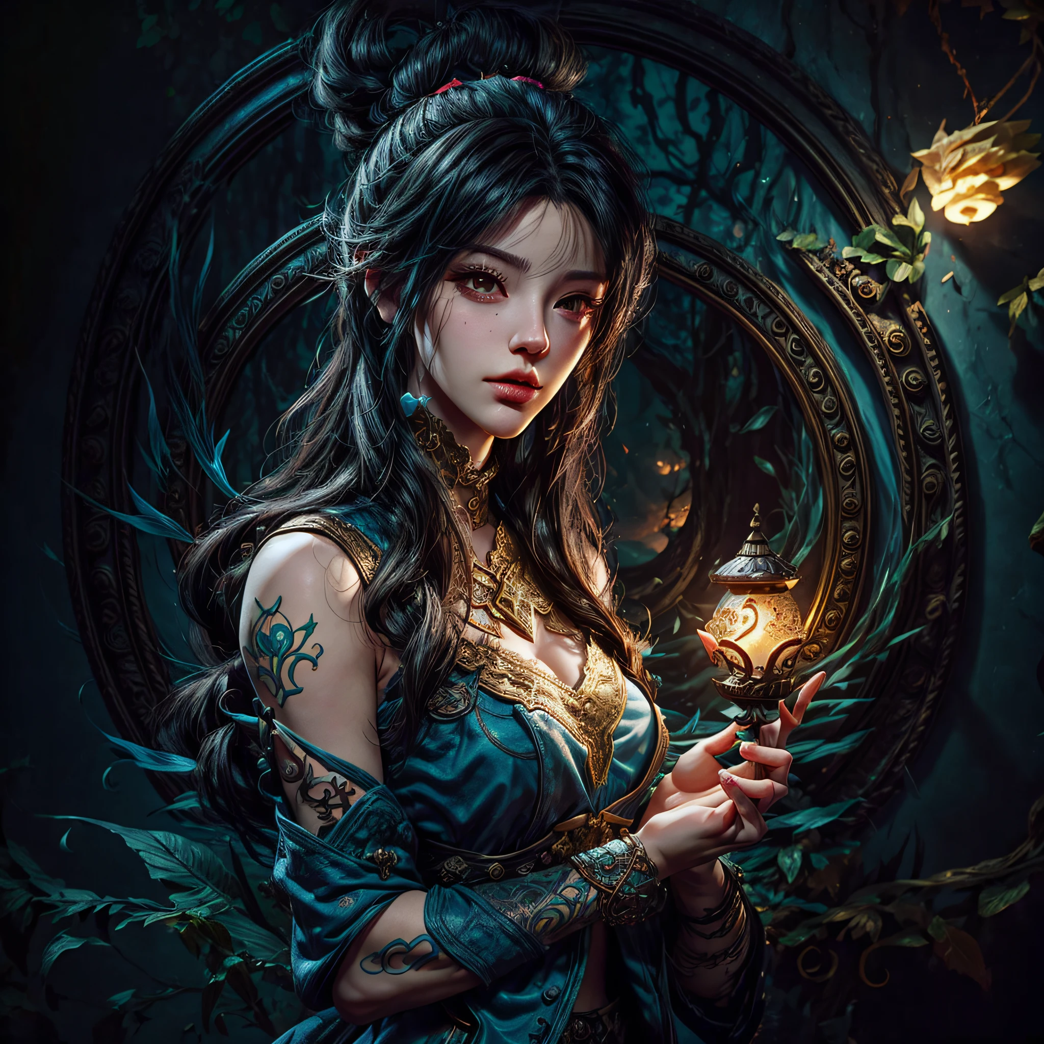 a close up of a person holding a oil lamp, arcane jinx, caitlyn from league of legends, extremely detailed artgerm, samira from league of legends, kda, from league of legends, jinx from league of legends, style artgerm, league of legends character, artgerm detailed, league of legends concept art, ashe