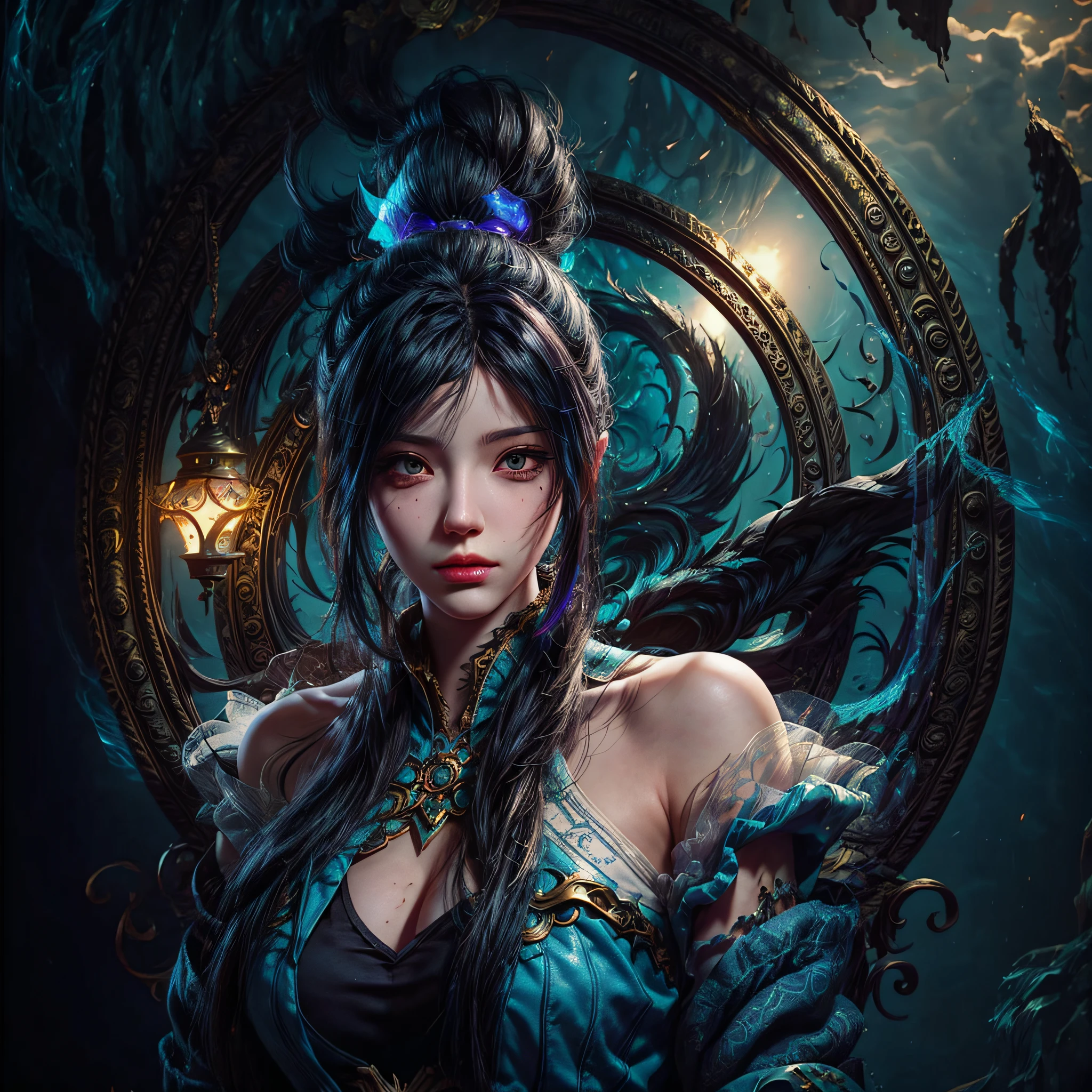 a close up of a person holding a oil lamp, arcane jinx, caitlyn from league of legends, extremely detailed artgerm, samira from league of legends, kda, from league of legends, jinx from league of legends, style artgerm, league of legends character, artgerm detailed, league of legends concept art, ashe