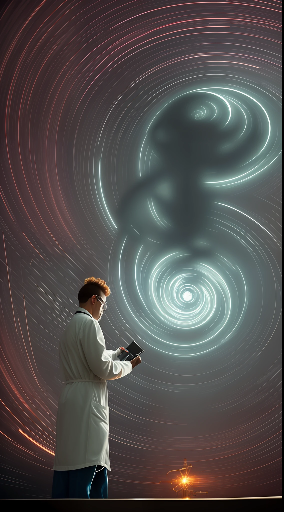 Mad scientist, [energy spirals, gloomy weather], high quality, ancient laboratory,