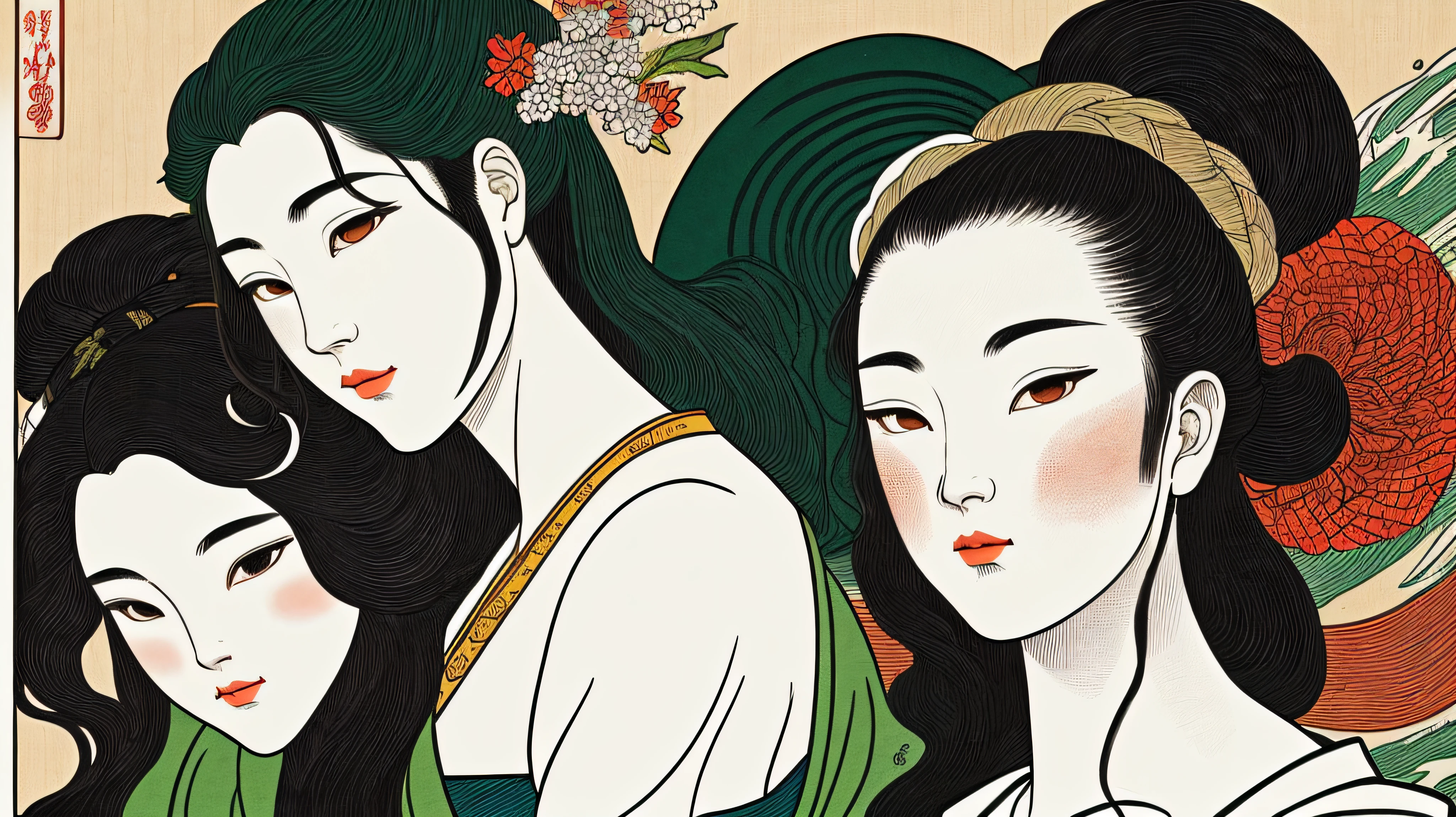 Illustration art, Dongson drum patterns, Line art and flat colors, An expressionistic oil painting Vietnamese Woman in aodai in the style of Jack Hughes, a masterpiece, highly detailed, digital painting, best quality, high-res, detailed work, post-processing, perfect result --auto