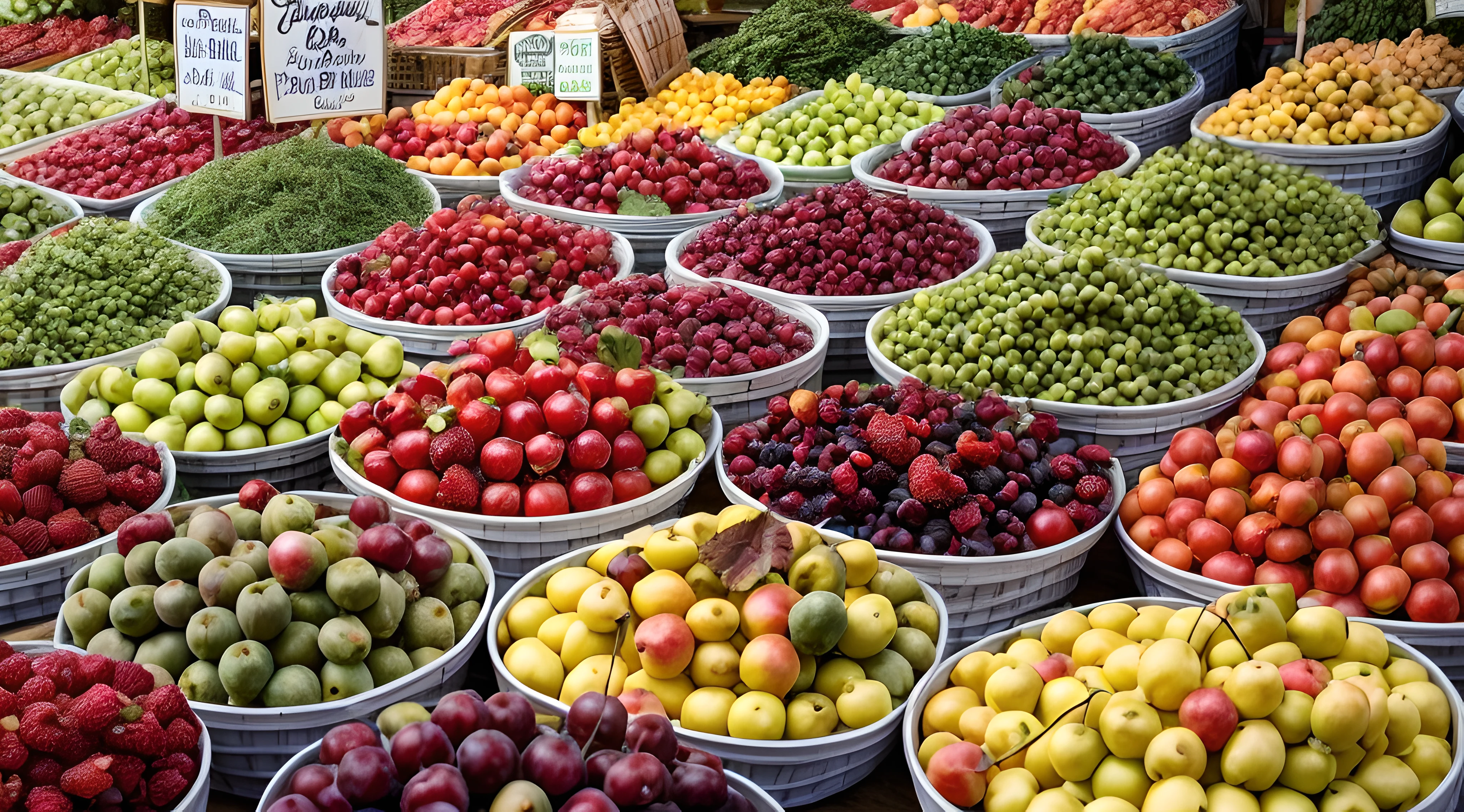 Colorful fruits displayed in greengrocers