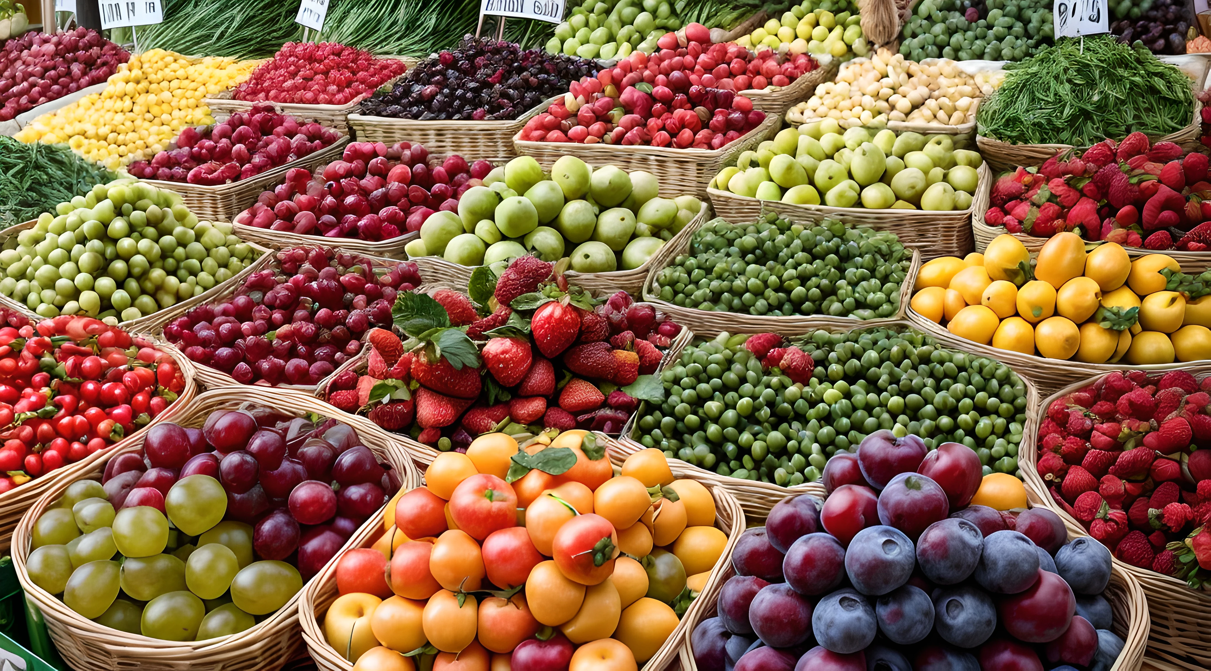 Colorful fruits displayed in greengrocers