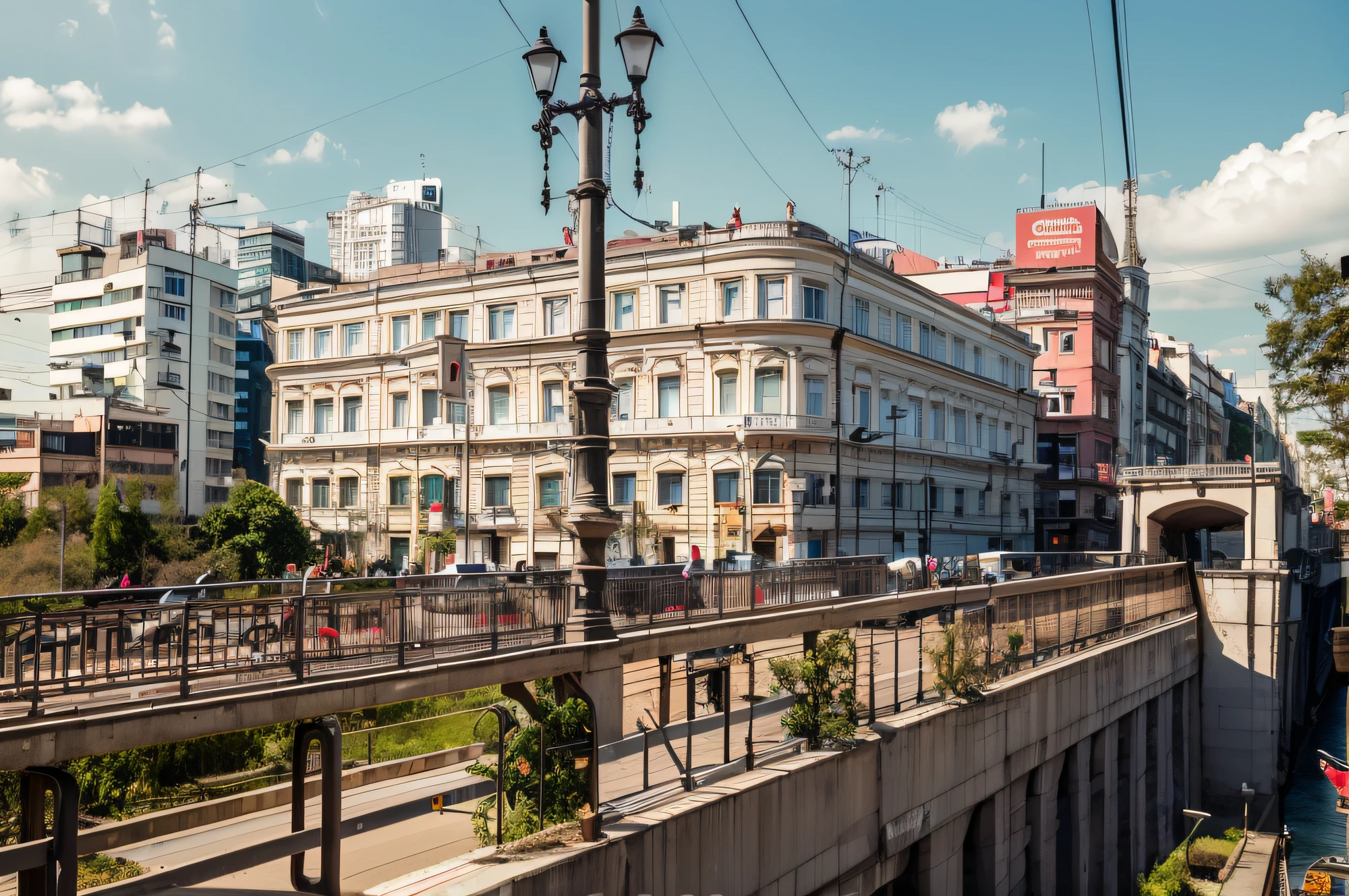 there is a bridge that has a light post on it, sao paulo, in sao paulo, neoclassical police station, avenida paulista, by Felipe Seade, são paulo, the photo shows a large, surrounding the city, photograph of the city street, by Hirosada II, view from the streets, building along a river, quito school