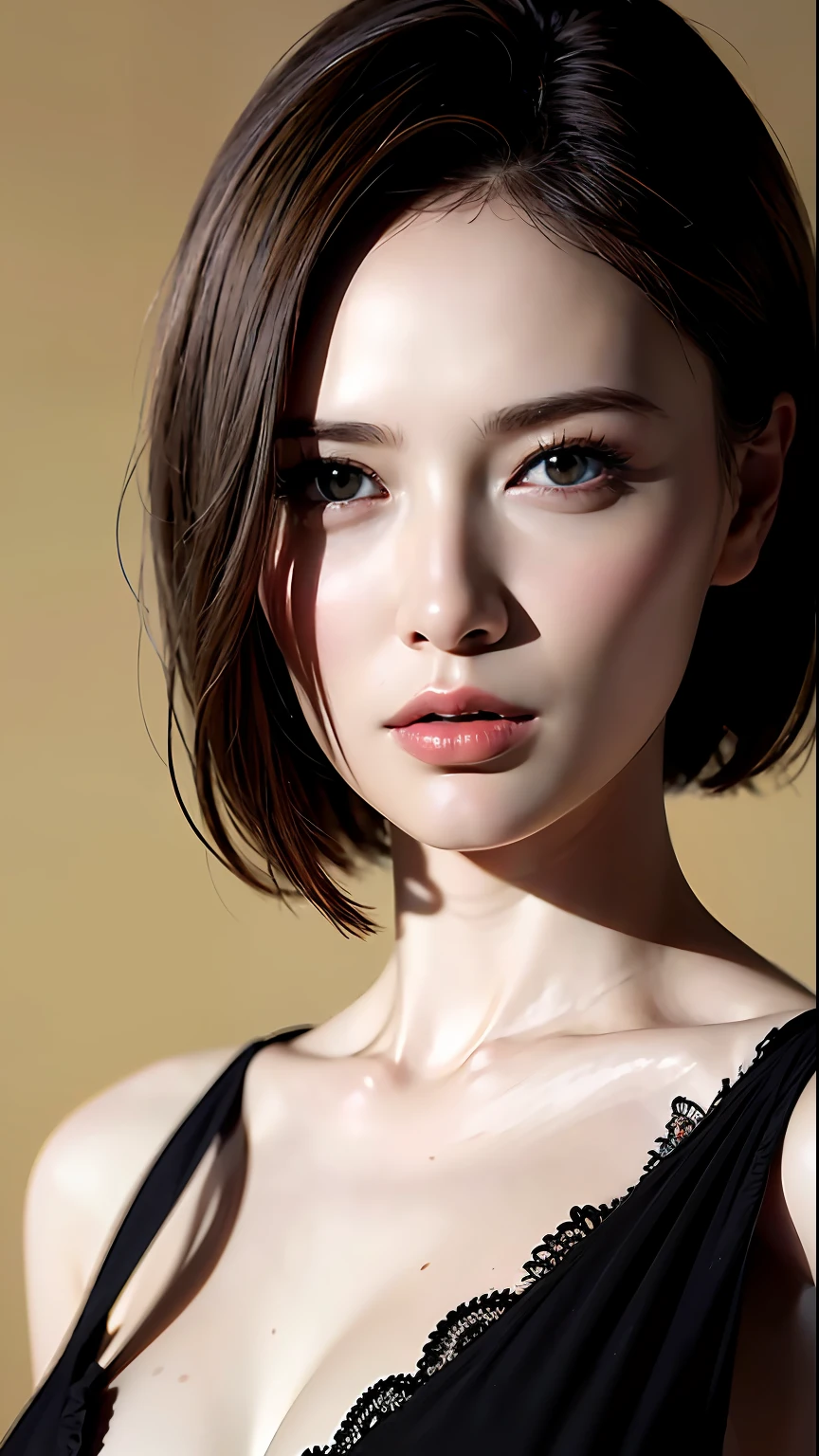 (Masterpiece: 1.3), (8k, Photorealistic, RAW Photo, Best Quality: 1.4), (1girl), Beautiful Face, (Realistic Face), (Black Hair, Short Hair: 1.3), Beautiful Hairstyle, Realistic Eyes, Beautiful Detail Eyes, (Realistic Skin), Beautiful Skin, (Lingerie), Absurd, Attractive, Ultra High Definition, Ultra Realistic, High Definition, Golden Ratio