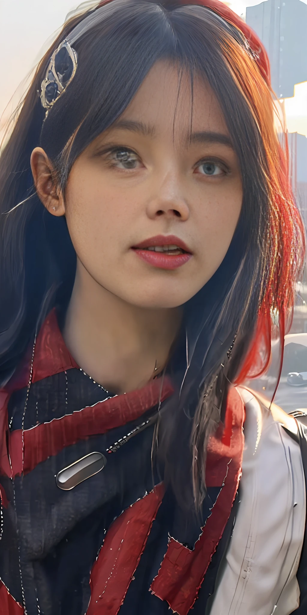(1girl:1.3), solo, (((extremely detailed face))),(((extremely detailed eyes and face))),beautiful detailed eyes,body-parts__, official art, unified 8k wallpaper, super detailed, beautiful and aesthetic, beautiful, masterpiece, best quality, raw, masterpiece, super fine photo, best quality, super high resolution, photorealistic realism, sunlight, full body portrait, amazing beauty,, dynamic pose, delicate face, vibrant eyes, (from the front), she is wearing a Spider-man suit, red and black color scheme, spider, very detailed abandoned warehouse background, Detailed face, detailed complex busy background, messy, gorgeous, milky white, highly detailed skin, realistic skin details, visible pores, sharp focus, volumetric fog, 8k uhd, DSLR, high quality, film grain, fair skin, photo realism, lomography, huge metropolis in future dystopia, seen from below, translucent