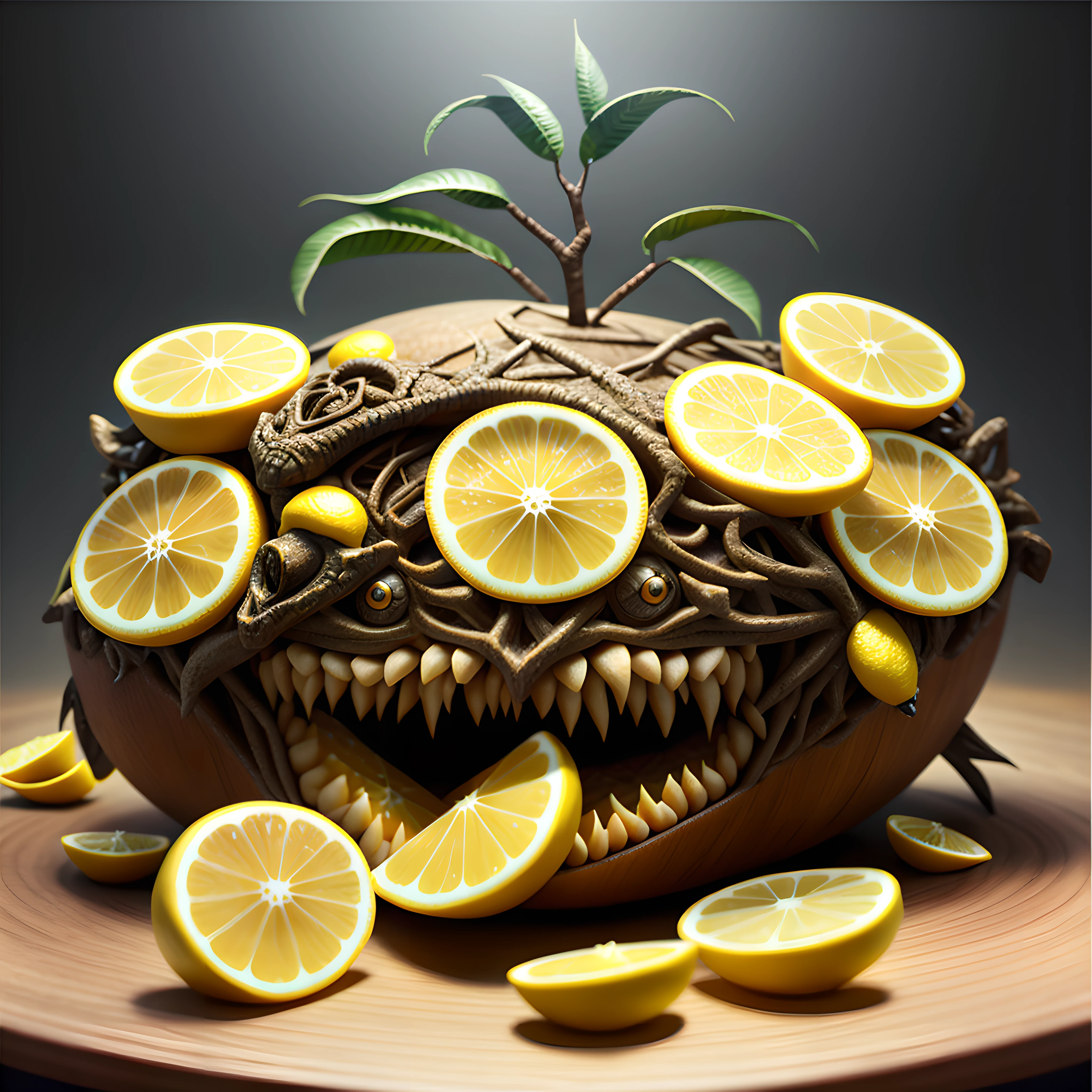 symmetrical fruitynightmare Lemon, octane render, unreal engine, highly detailed, intricate
